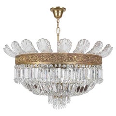 Grande Plafoniera Italiana In Cristallo, Sei Luci, Corone in Bronzo Dorato, 1960