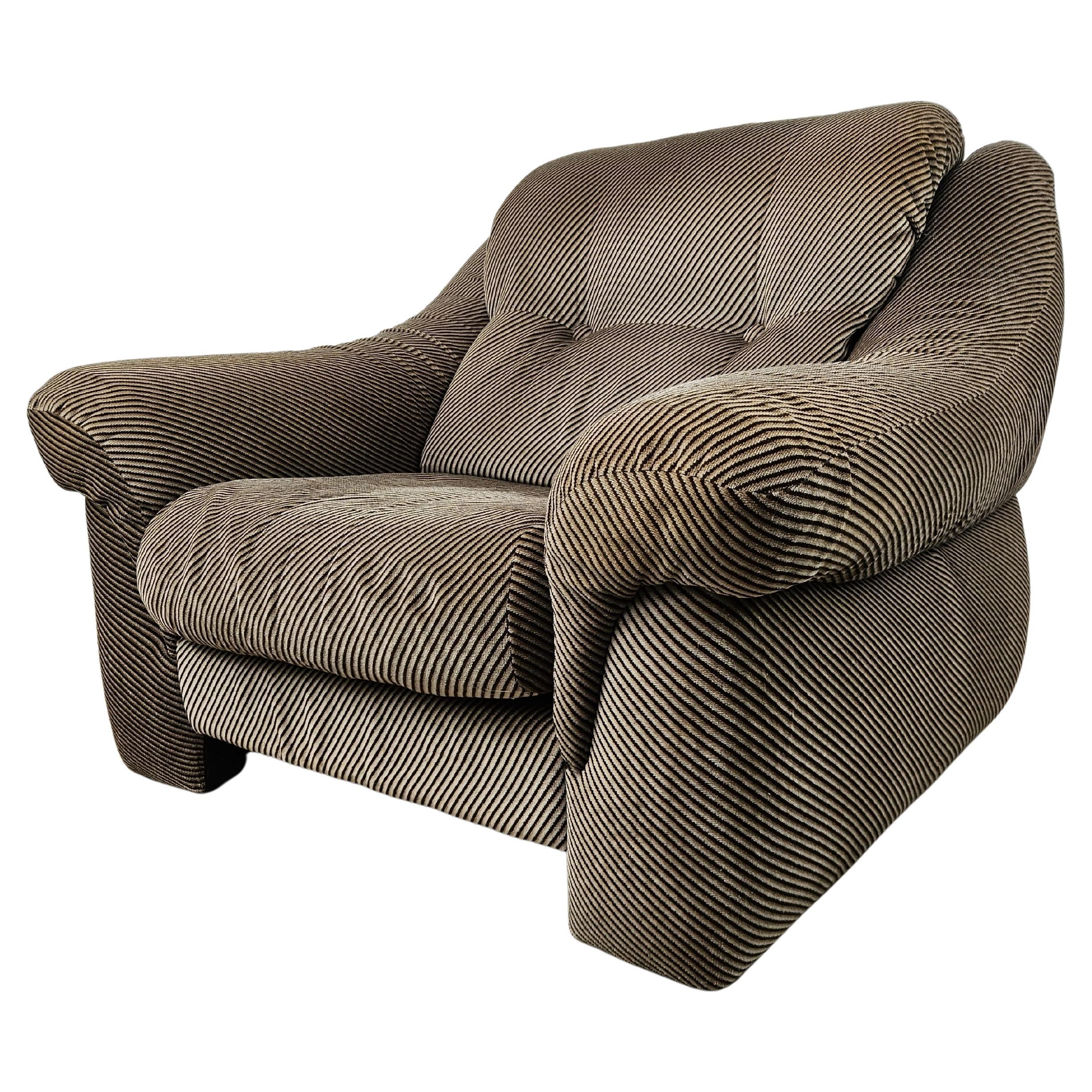 Large vintage upholstered fabric armchair by Comello Italia 1970s
