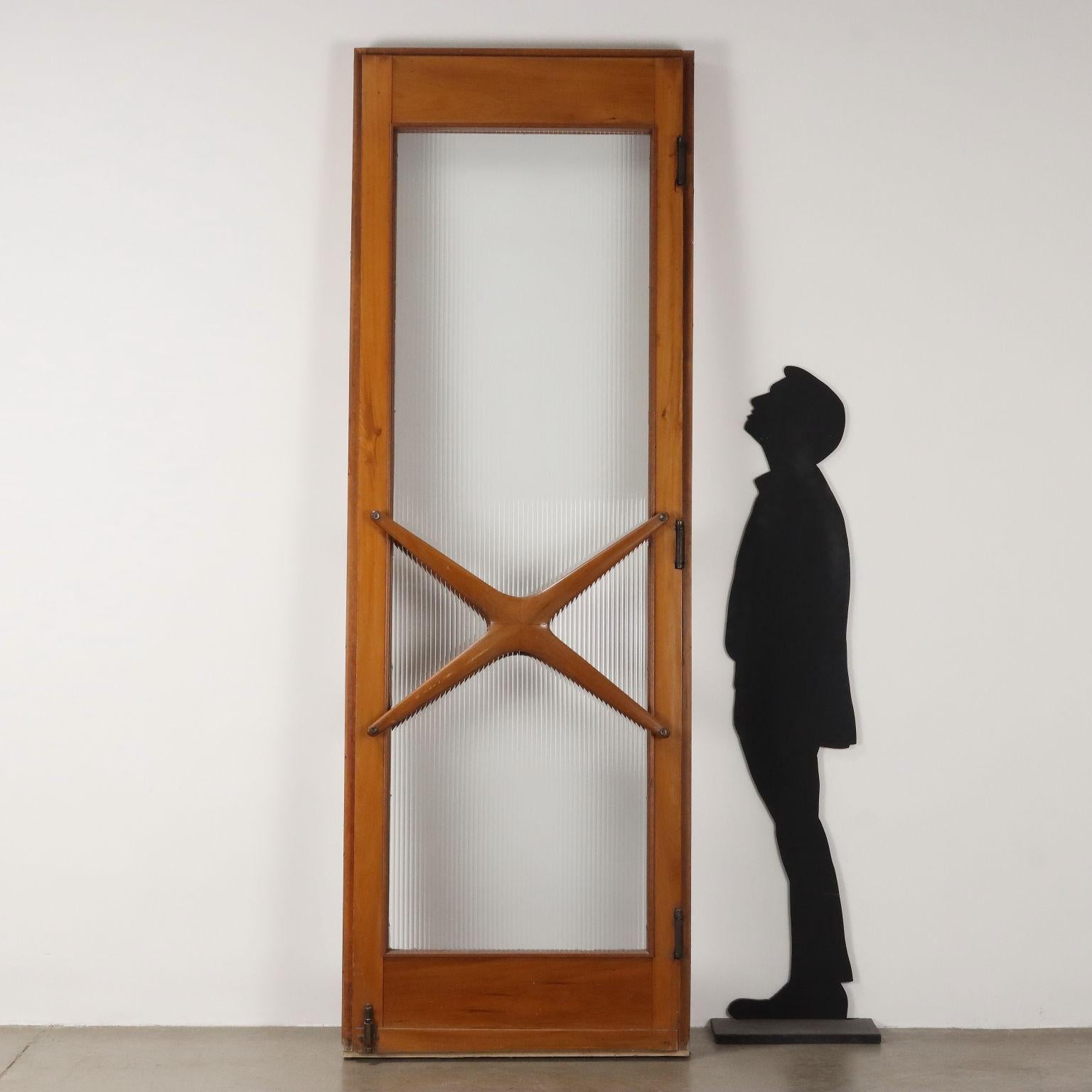 Grande porte battante avec cadre, bois de hêtre massif et placage de hêtre, verre. 
