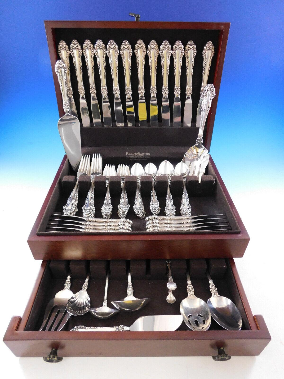 Scarce dinner size Grande Renaissance by Reed and Barton sterling silver flatware set - 83 pieces. This set includes:

12 Dinner Size Knives, 9 3/4