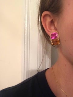Grande Rope Twist Earring with Hot Pink Topaz and Orange Citrine
