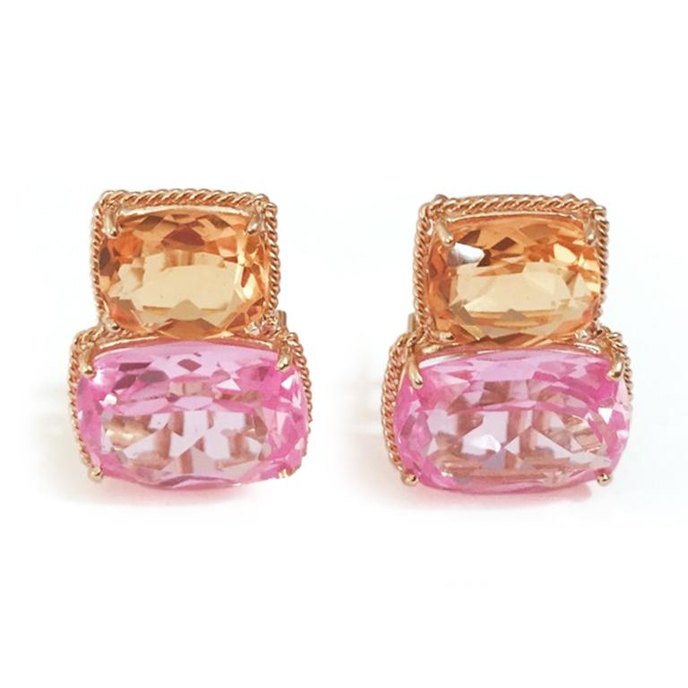 Grande Rope Twist Earring with Hot Pink Topaz and Orange Citrine For