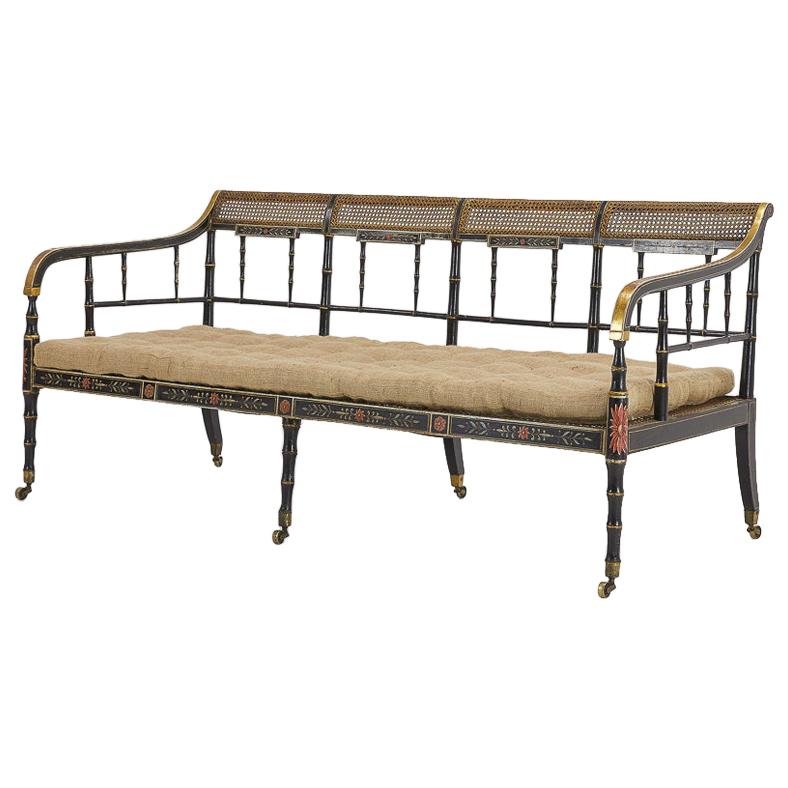 Grande Scale Early 19th Century English Regency Caned Sofa For Sale