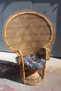Grande chaise en paille et bambou tressés Italie 1940