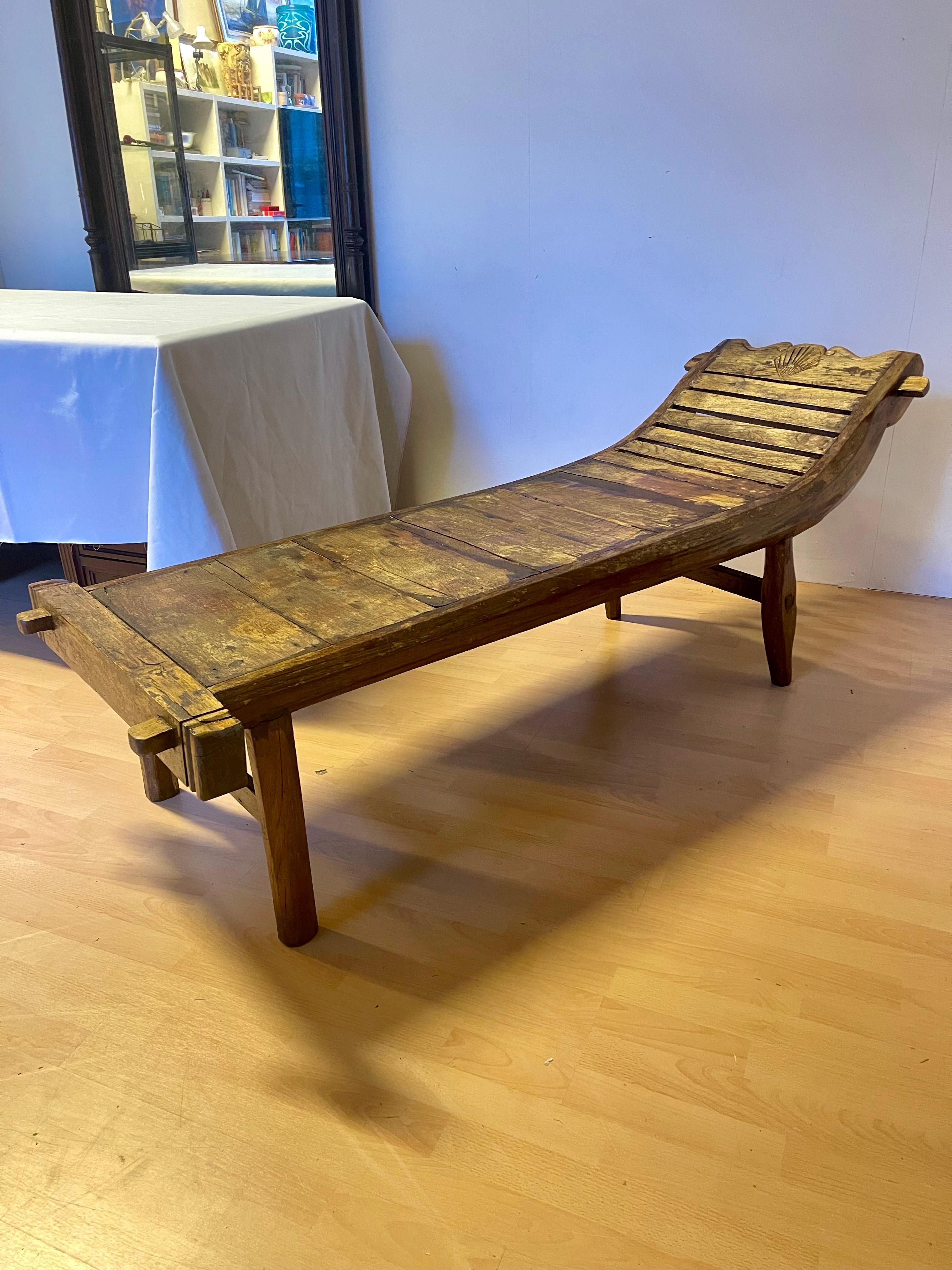 Grande sedia lunga italiana in legno, stile brutalista anni '40 im Angebot 2