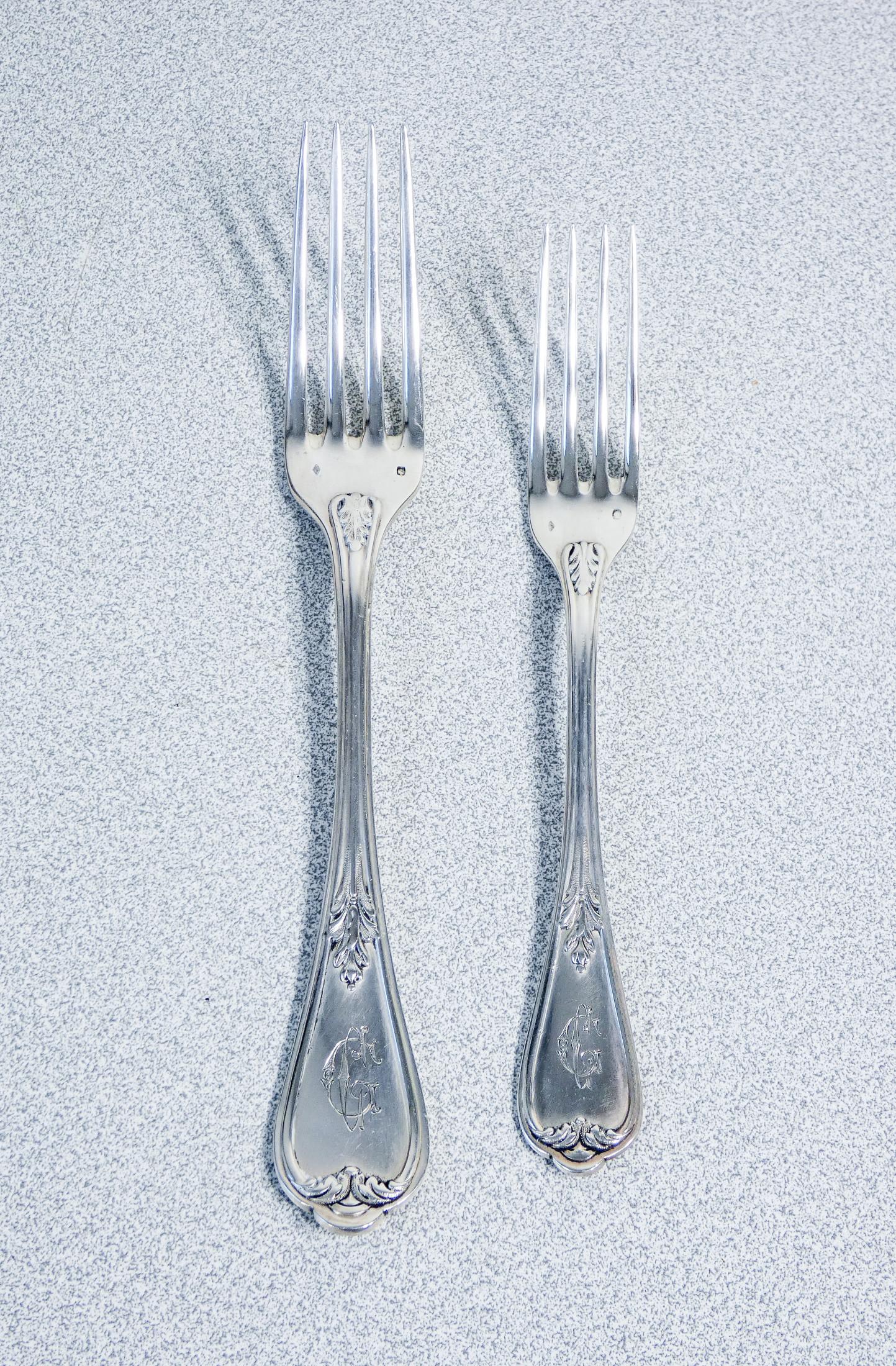 Large HENRI SOUFFLOT flatware service in 800 silver. 93 pcs. Late Nineteenth Century For Sale 11