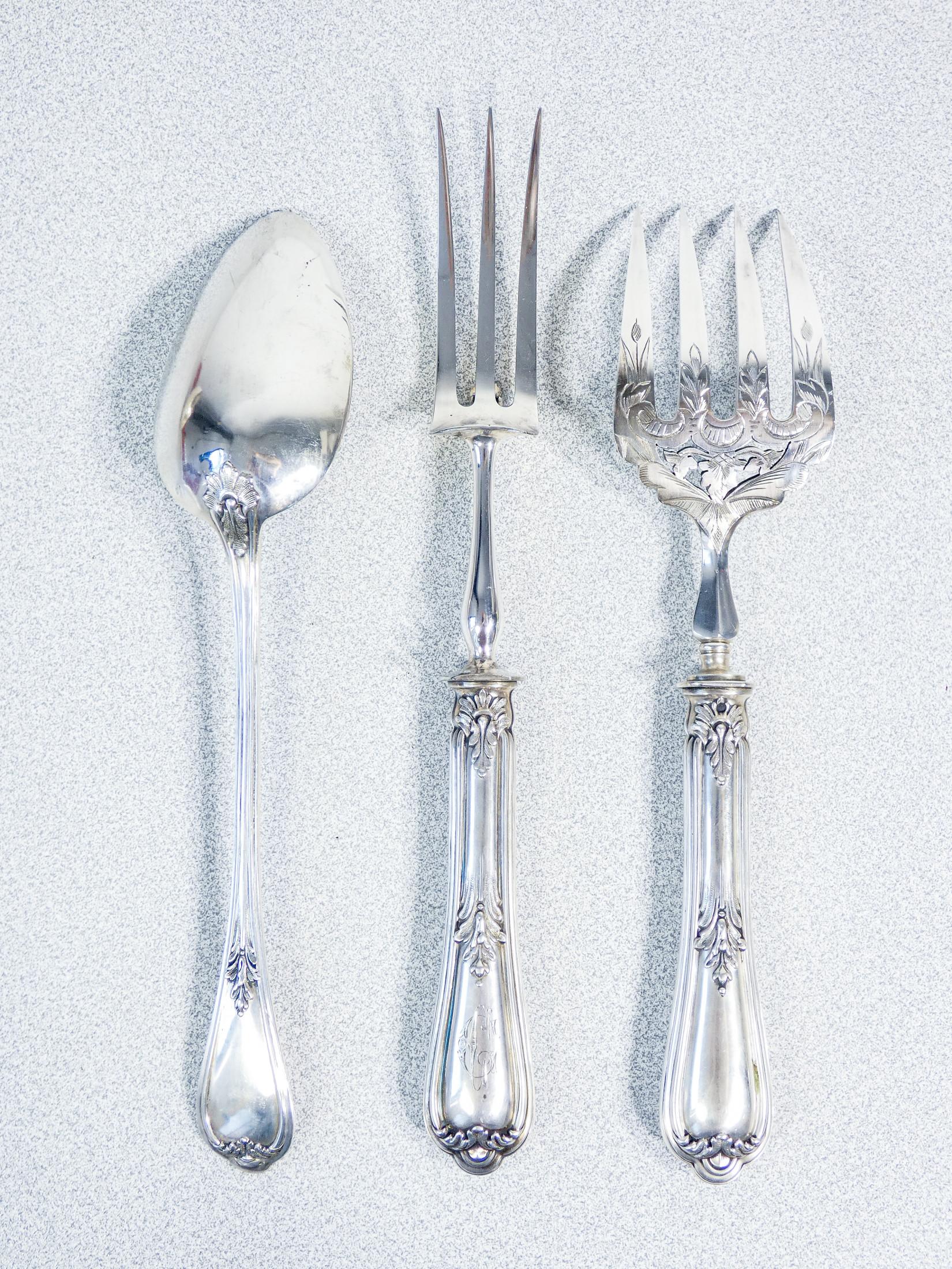Silver Large HENRI SOUFFLOT flatware service in 800 silver. 93 pcs. Late Nineteenth Century For Sale