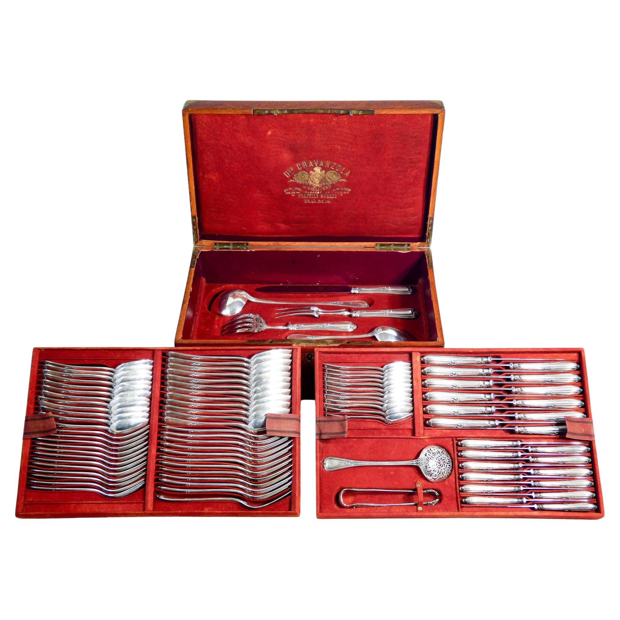 Large HENRI SOUFFLOT flatware service in 800 silver. 93 pcs. Late Nineteenth Century For Sale