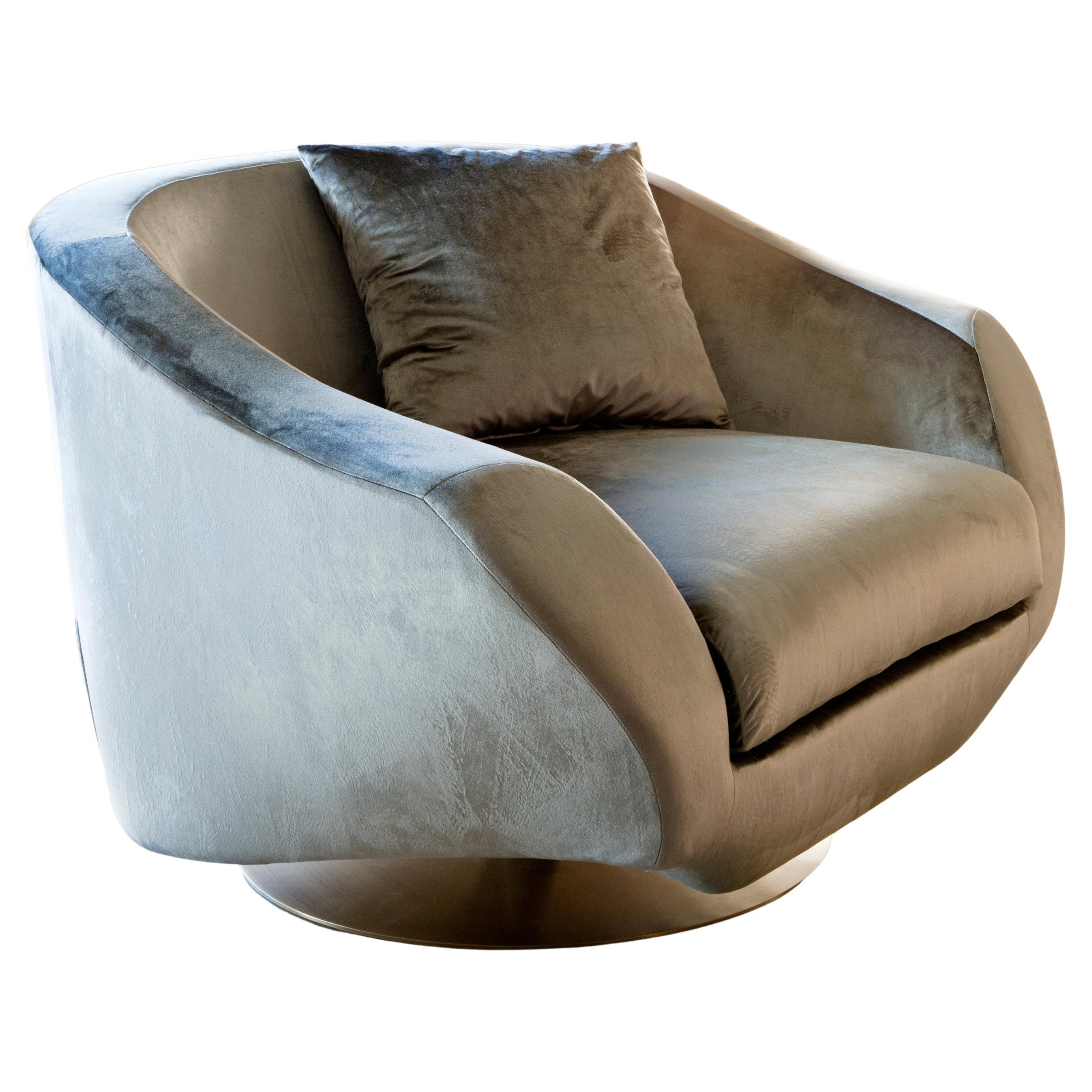 Grande Blue Sky Velvet Upholstery And Light Bronze Metal Armchair by Casa Casati
