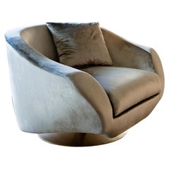 Grande Blue Sky Velvet Upholstery And Light Bronze Metal Armchair by Casa Casati