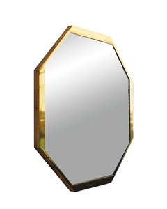 Large Octagonal Brass Wall Mirror, Italy 1950s