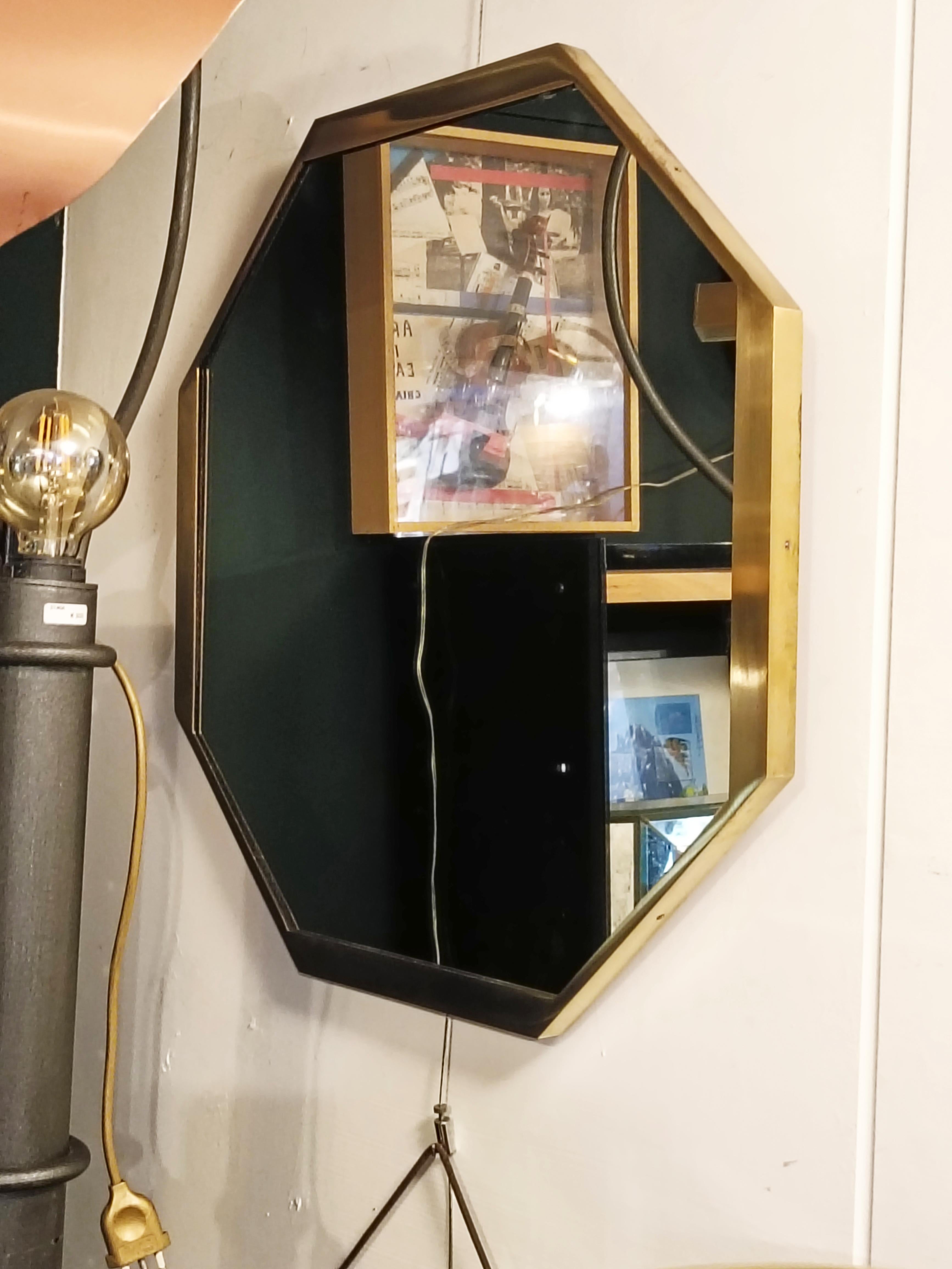 Gran espejo de pared octogonal de latón, Italia Años 50 en Bueno estado para la venta en Naples, IT