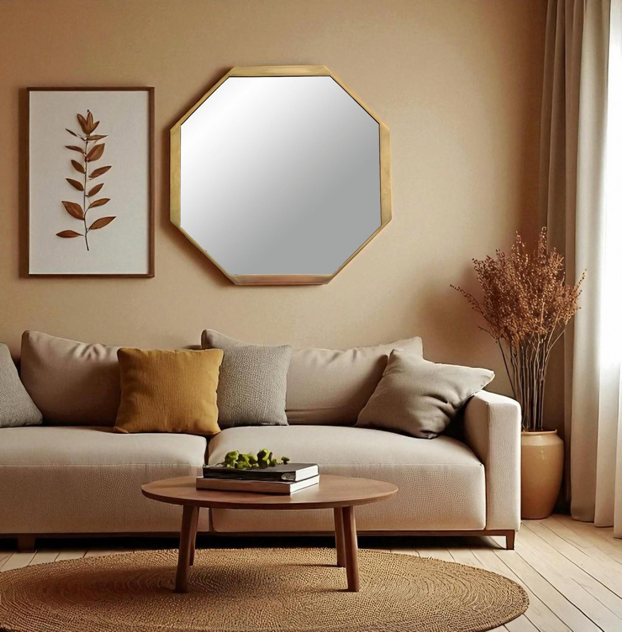 Gran espejo de pared octogonal de latón, Italia Años 50 Latón en venta