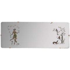 Large 1940s vintage backlit wall mirror Italian design