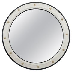 Large wooden Novecento mirror with brass decorations