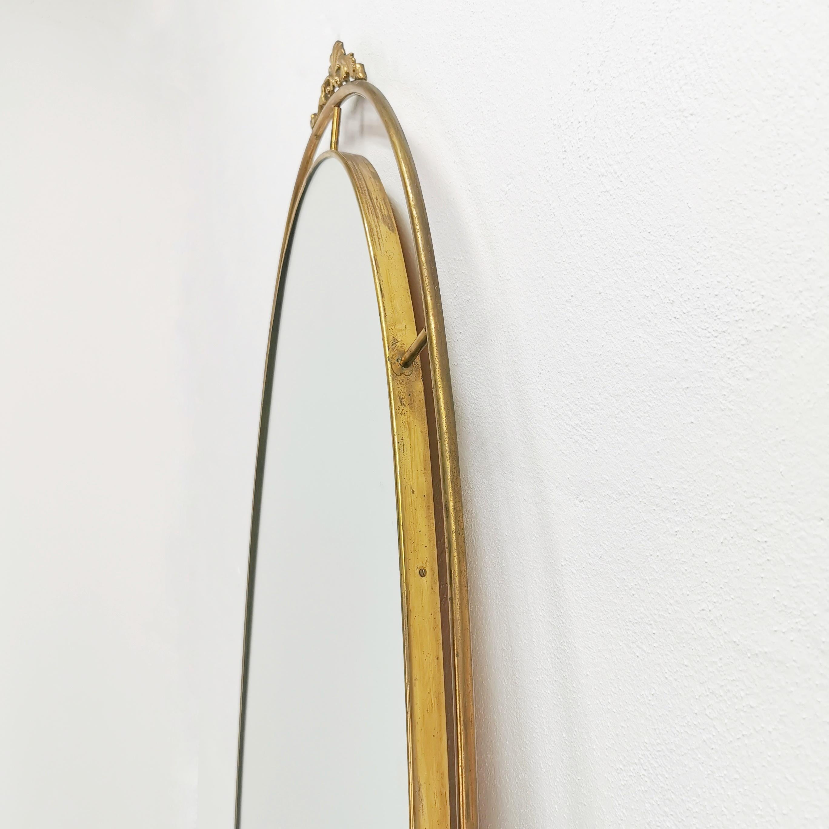 Large oval brass floor mirror 40s 50s For Sale 3