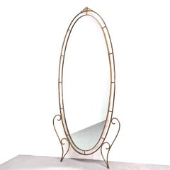 Large oval brass floor mirror 40s 50s