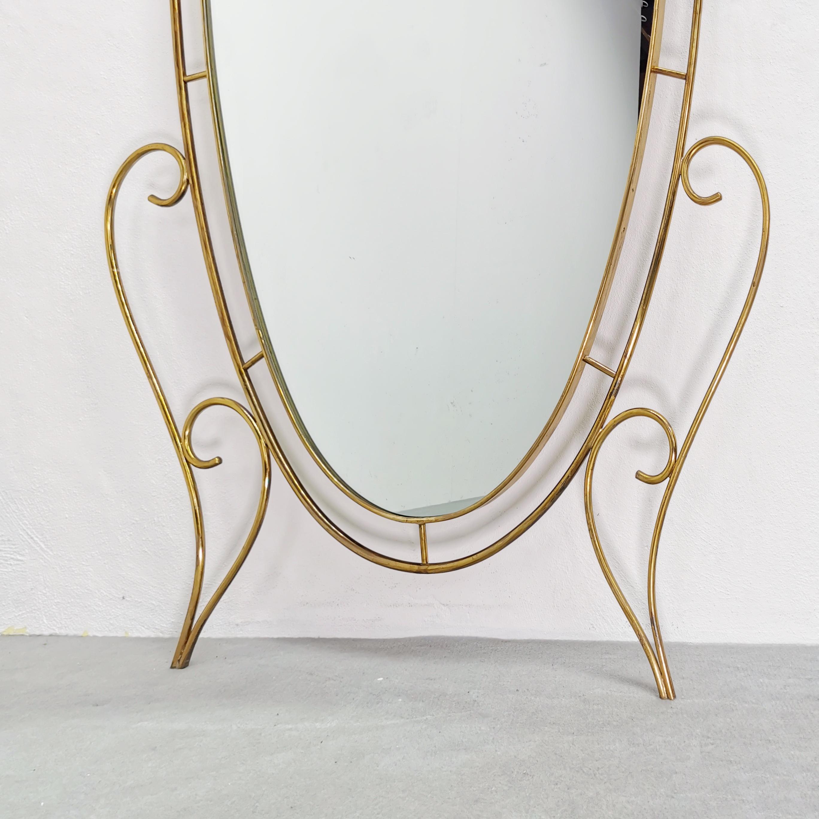 Other Large oval brass floor mirror 40s 50s For Sale