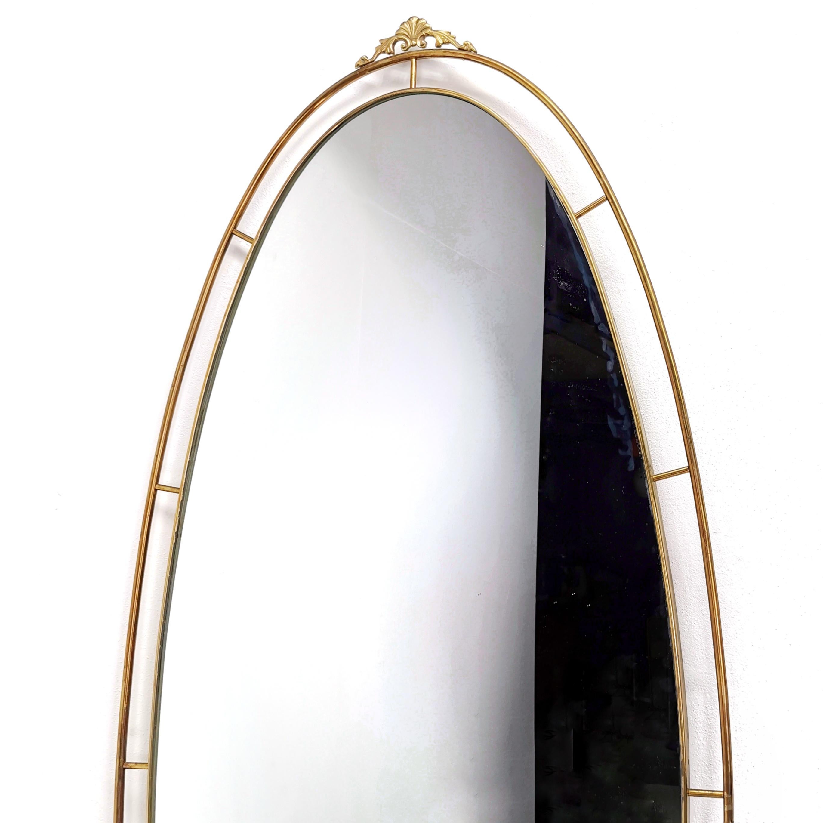 20th Century Large oval brass floor mirror 40s 50s For Sale