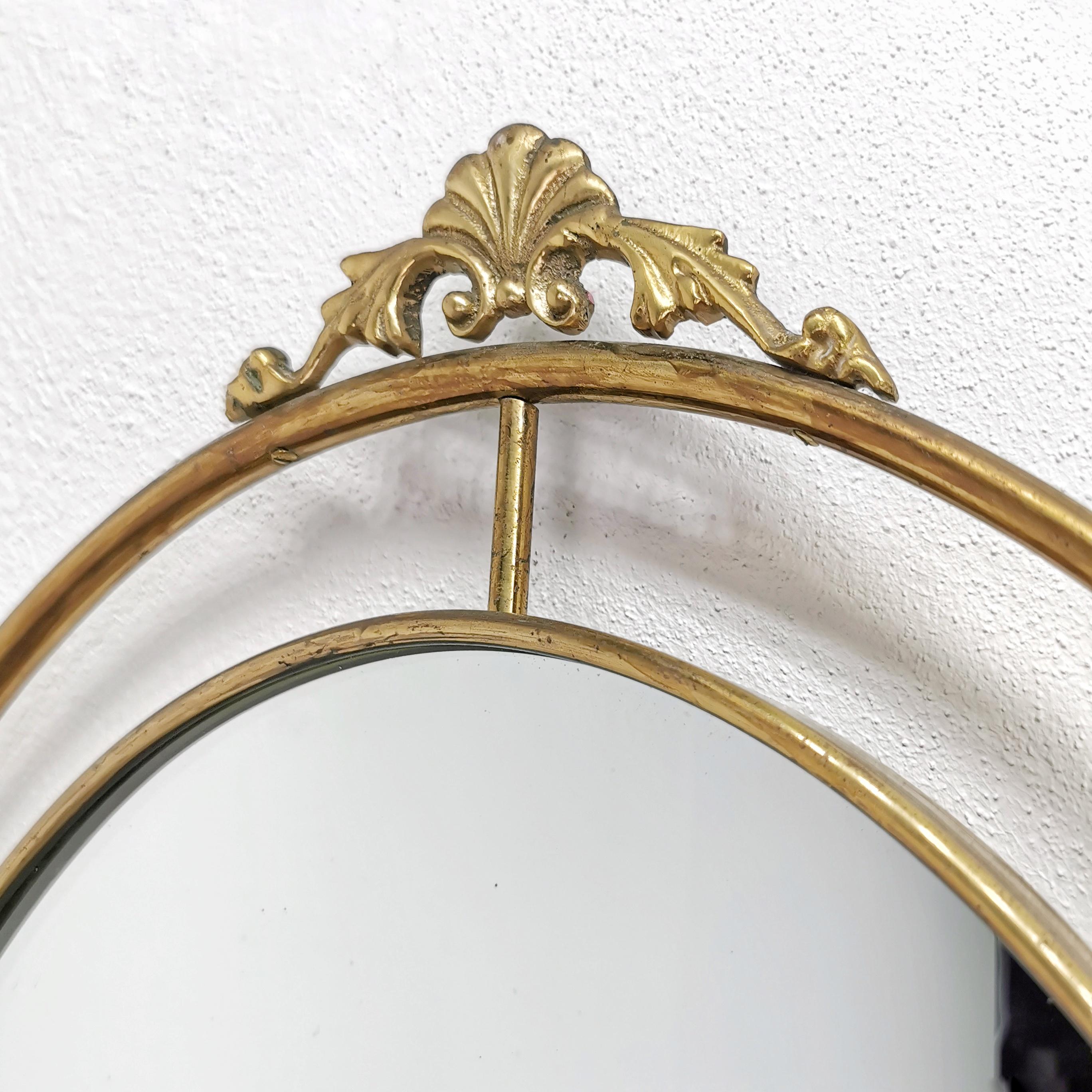 Brass Large oval brass floor mirror 40s 50s For Sale