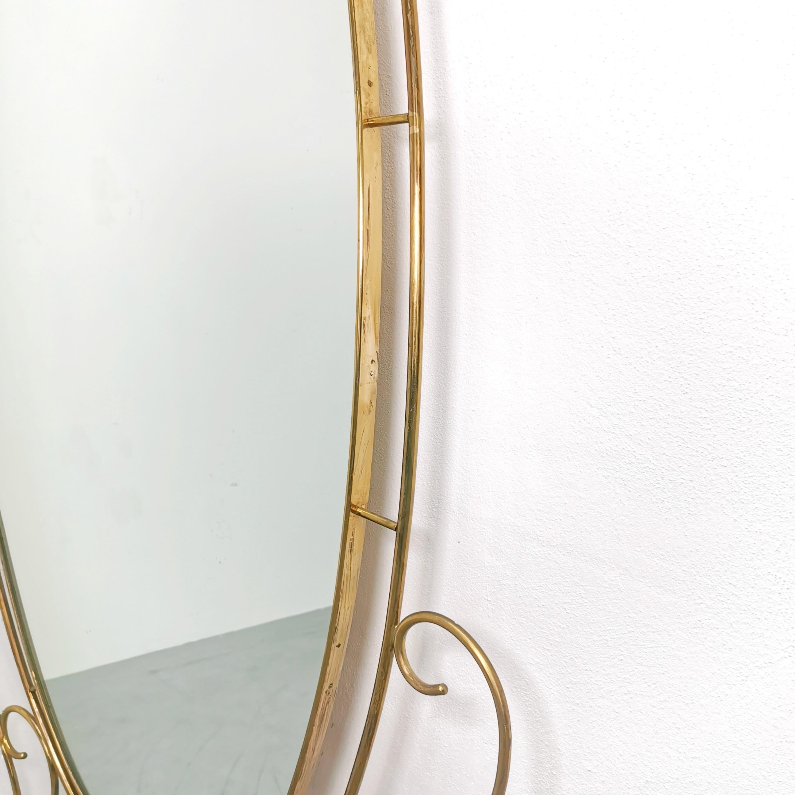 Large oval brass floor mirror 40s 50s For Sale 1