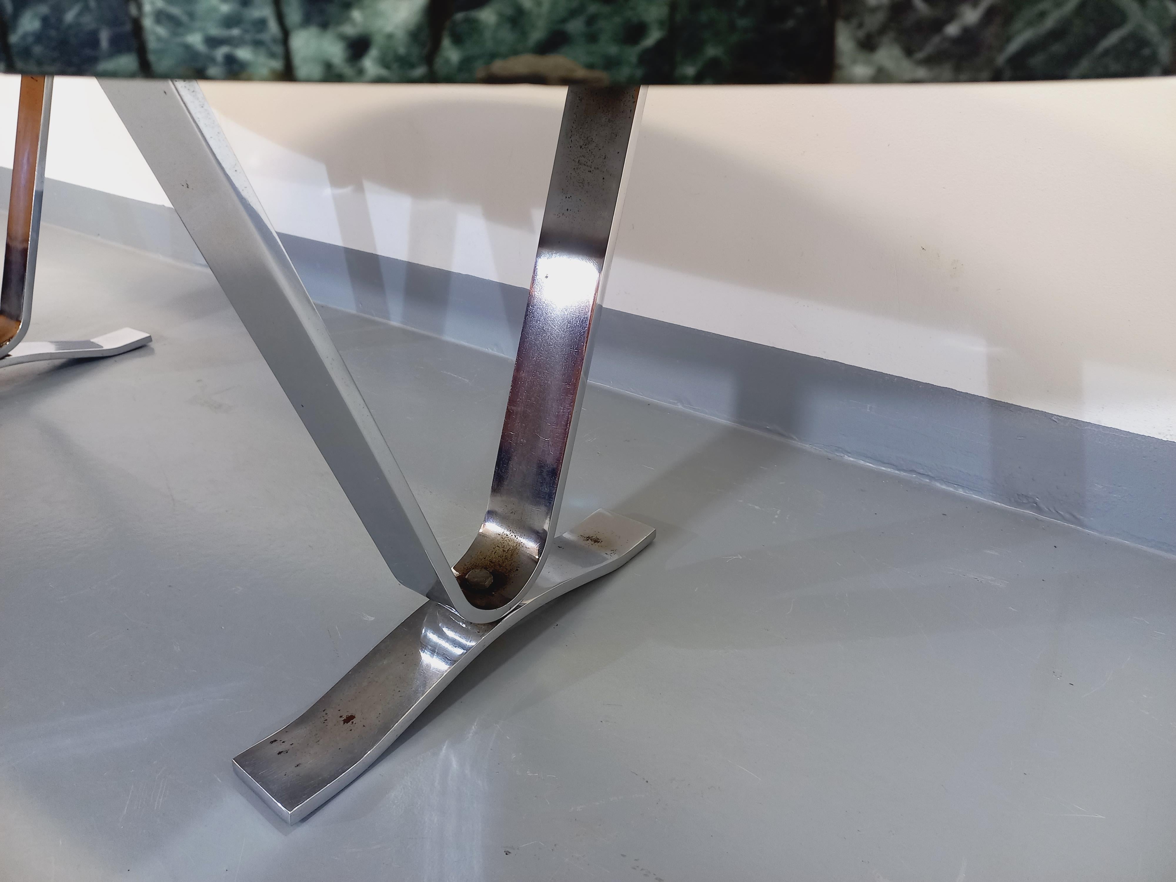 Grande table basse ovale vintage en pierre et métal chromé des années 70 Bon état - En vente à BESANÇON, FR