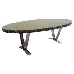 Grande table basse ovale vintage en pierre et métal chromé des années 70