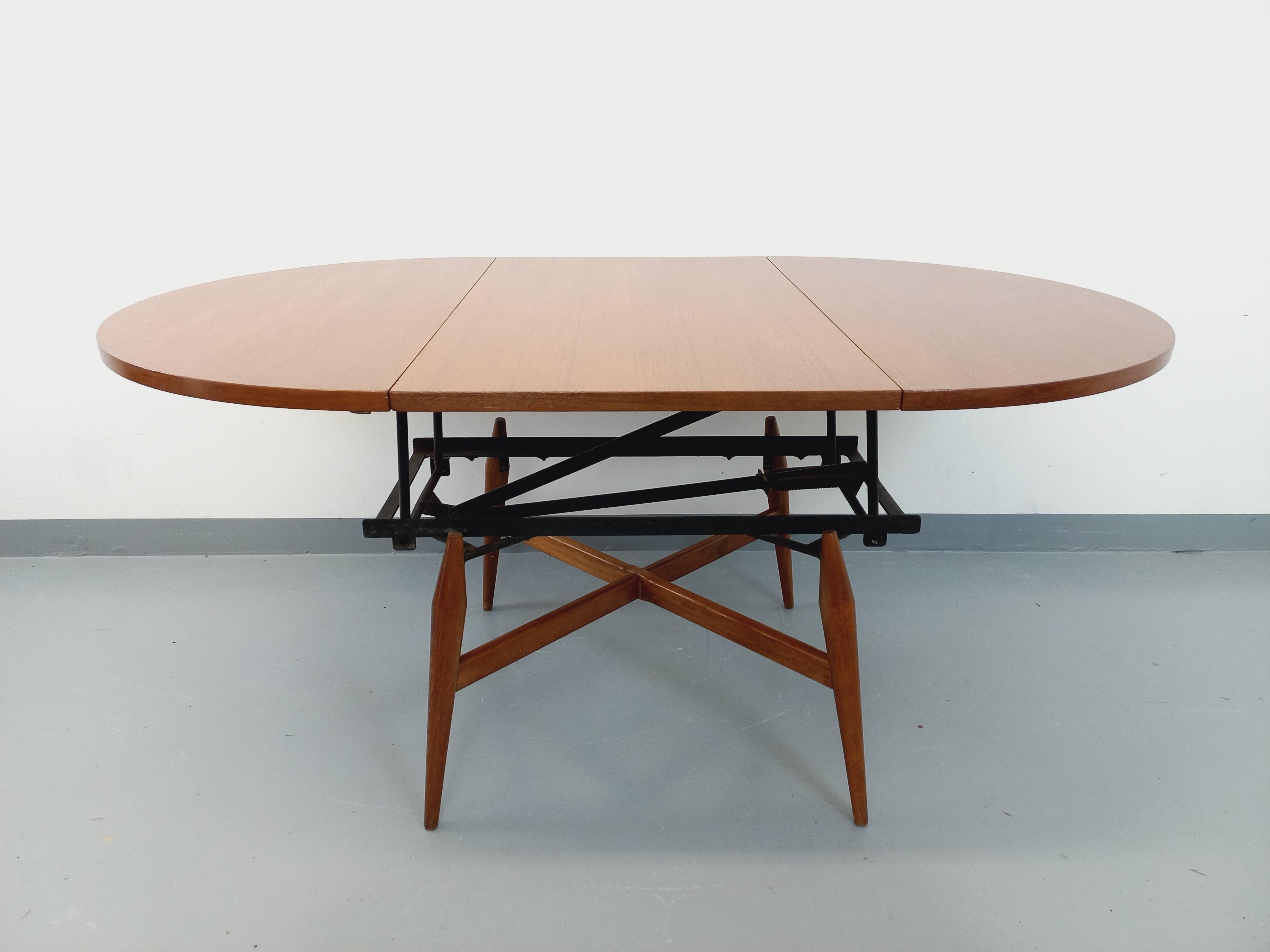 Grande table basse ronde scandinave vintage Smorrebrod de Arne Vodder extensible For Sale 10
