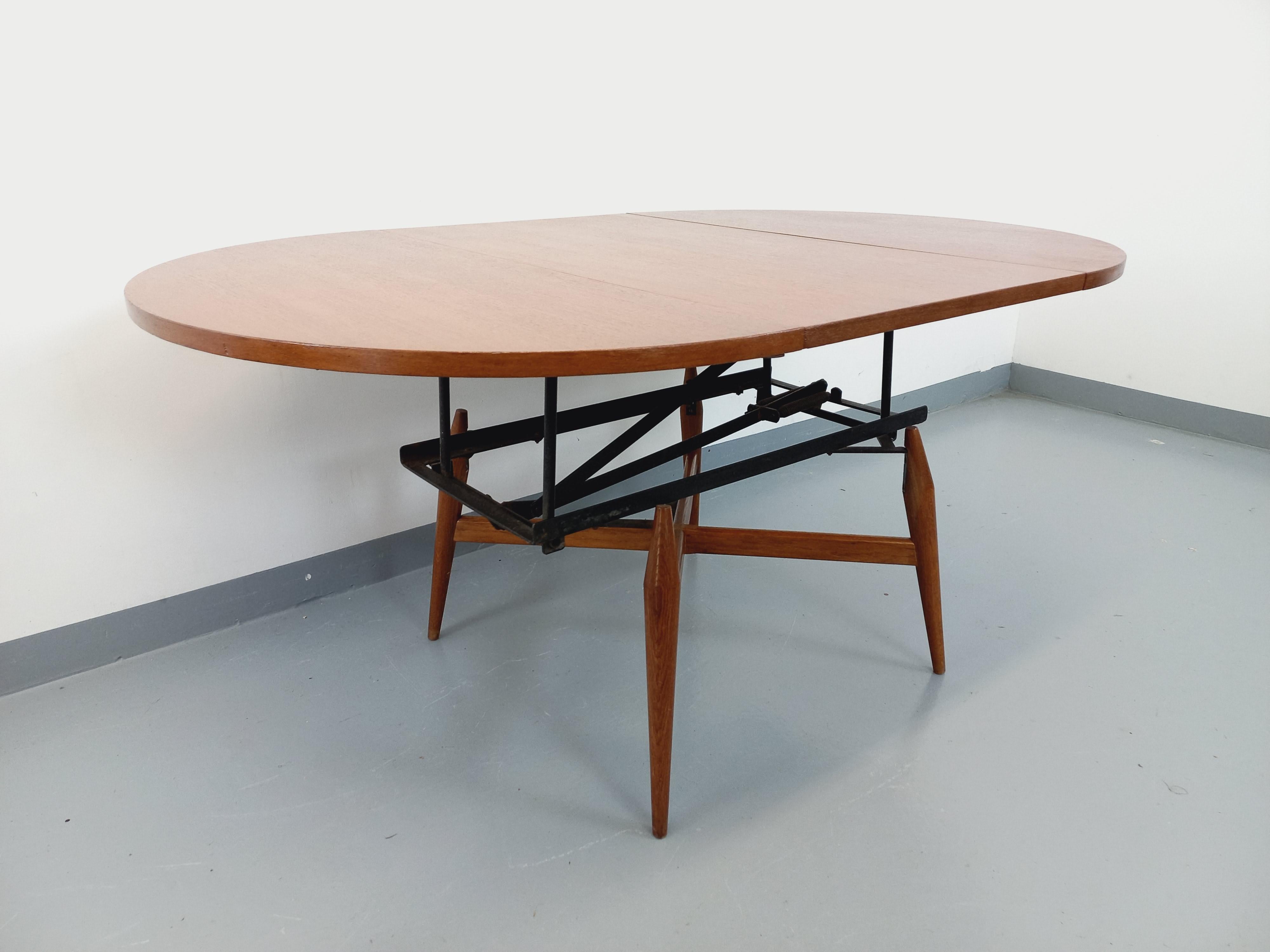 Grande table basse ronde scandinave vintage Smorrebrod de Arne Vodder extensible For Sale 11