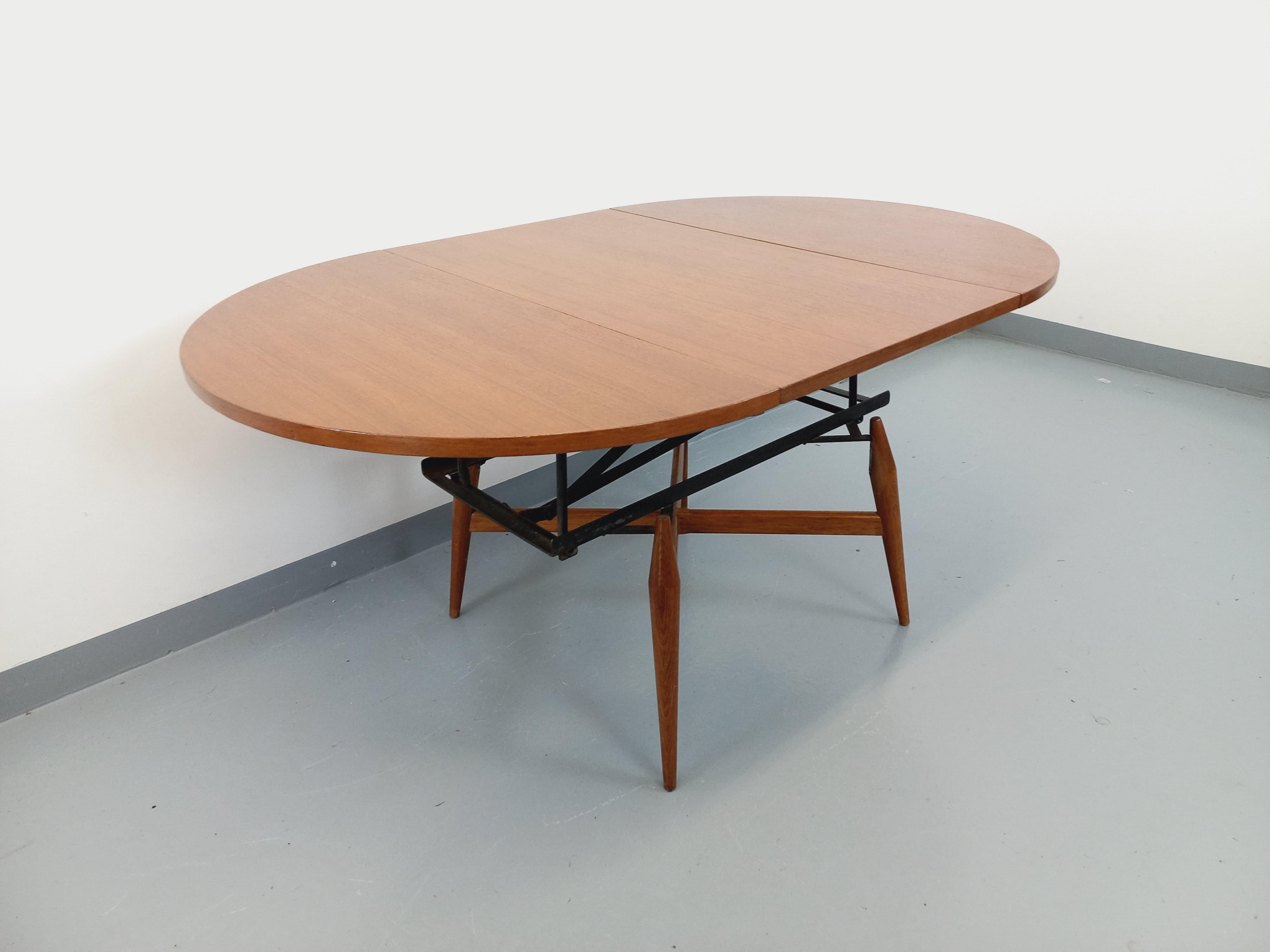 Grande table basse ronde scandinave vintage Smorrebrod de Arne Vodder extensible For Sale 13