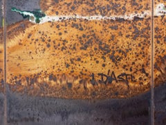 Grande table basse vintage en bois de chêne massif et céramique de Vallauris