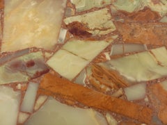 Grande table basse vintage en métal chromé, pierre type onyx jaune et résine