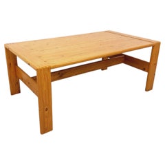 Grande table basse vintage en pin massif des années 70 80