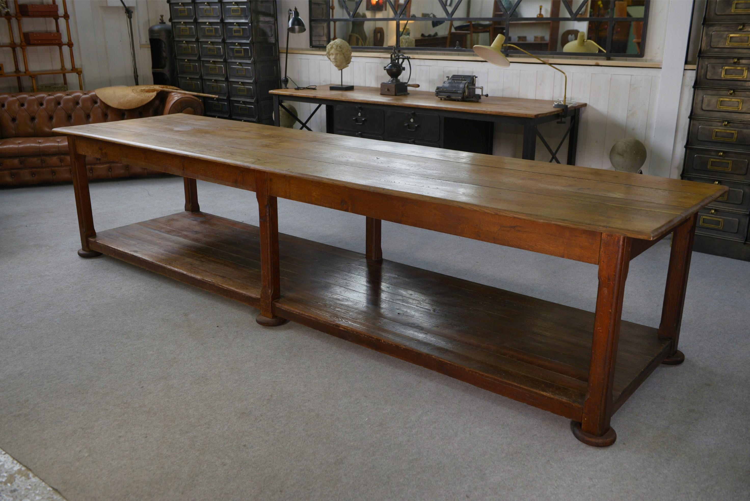 Grande table de drapier en chêne massif 1950's Bon état - En vente à TOURCOING, FR