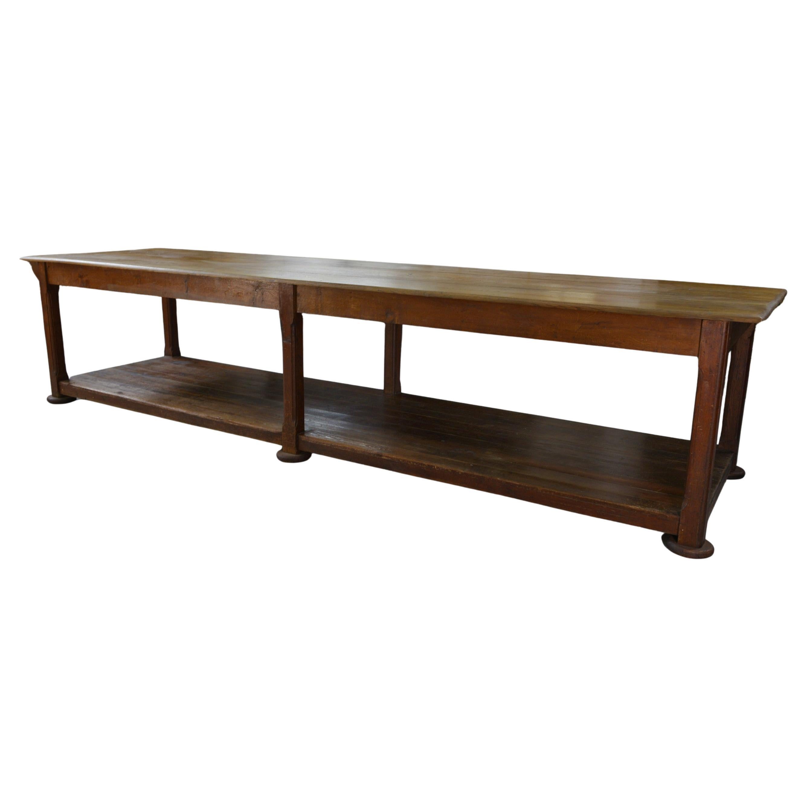 Grande table de drapier en chêne massif 1950
s