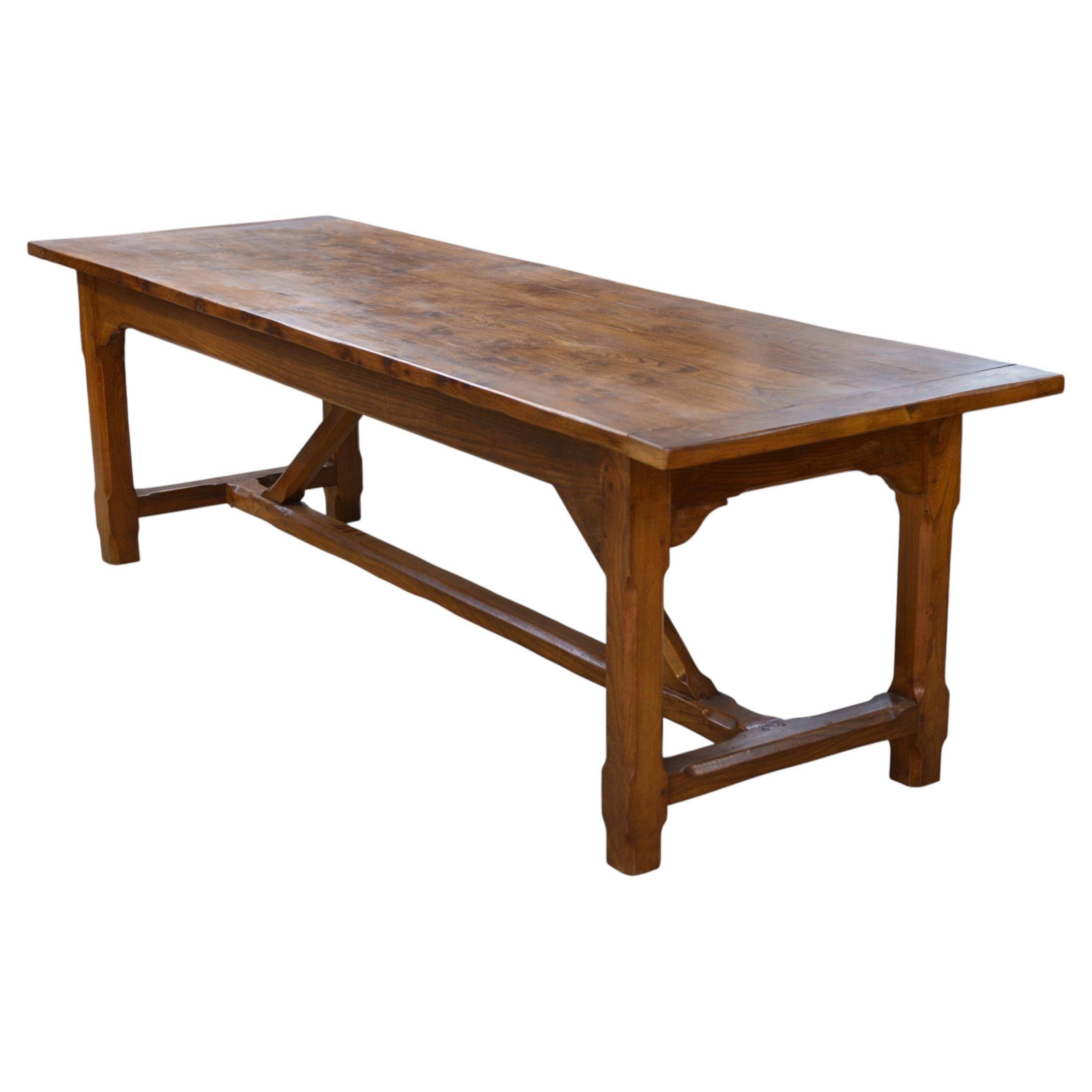 Grande table de ferme en orme massif 1950's For Sale
