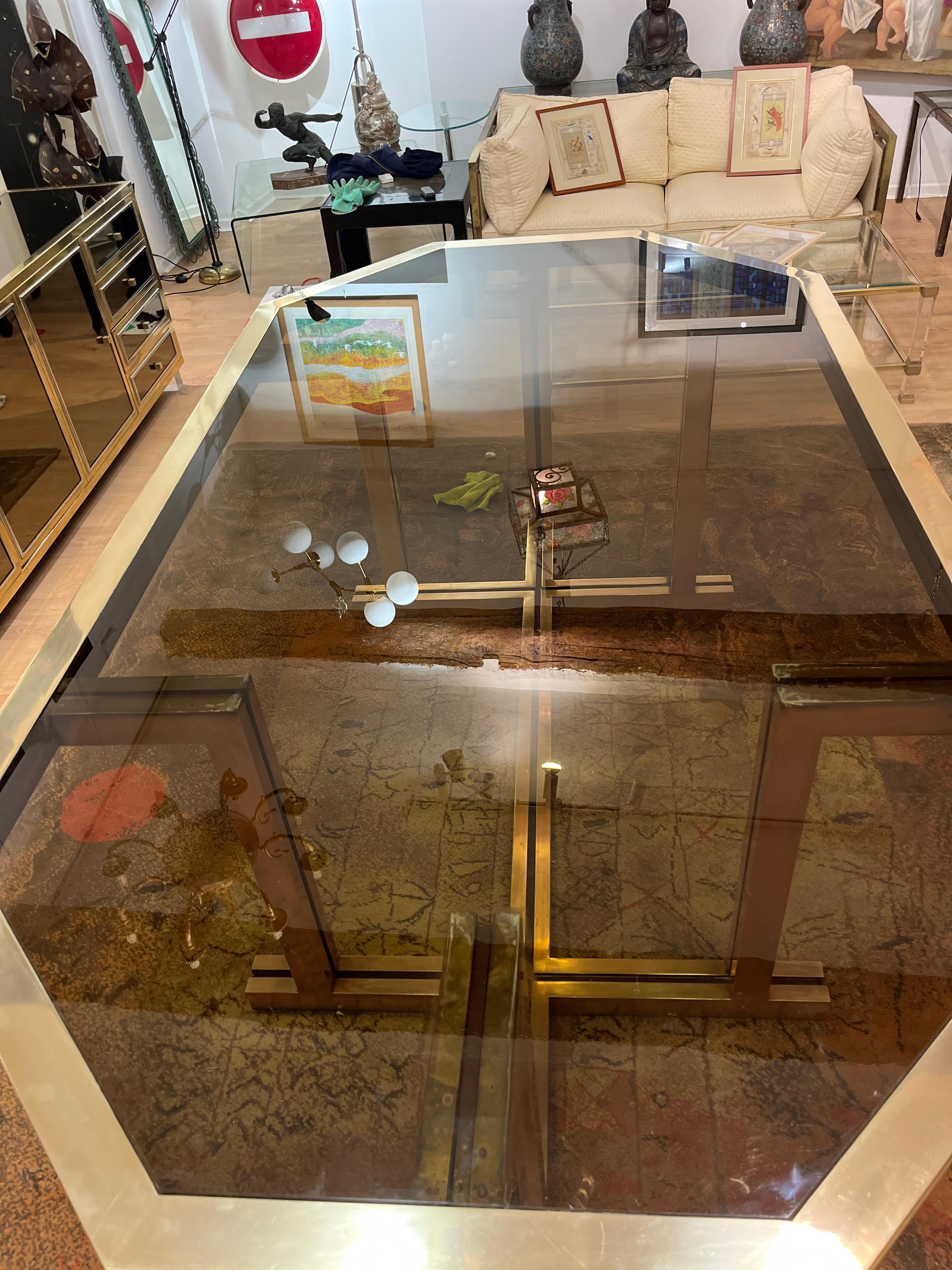 Grande Table De Salle à Manger En Laiton Maison Jansen In Excellent Condition In Nice, FR