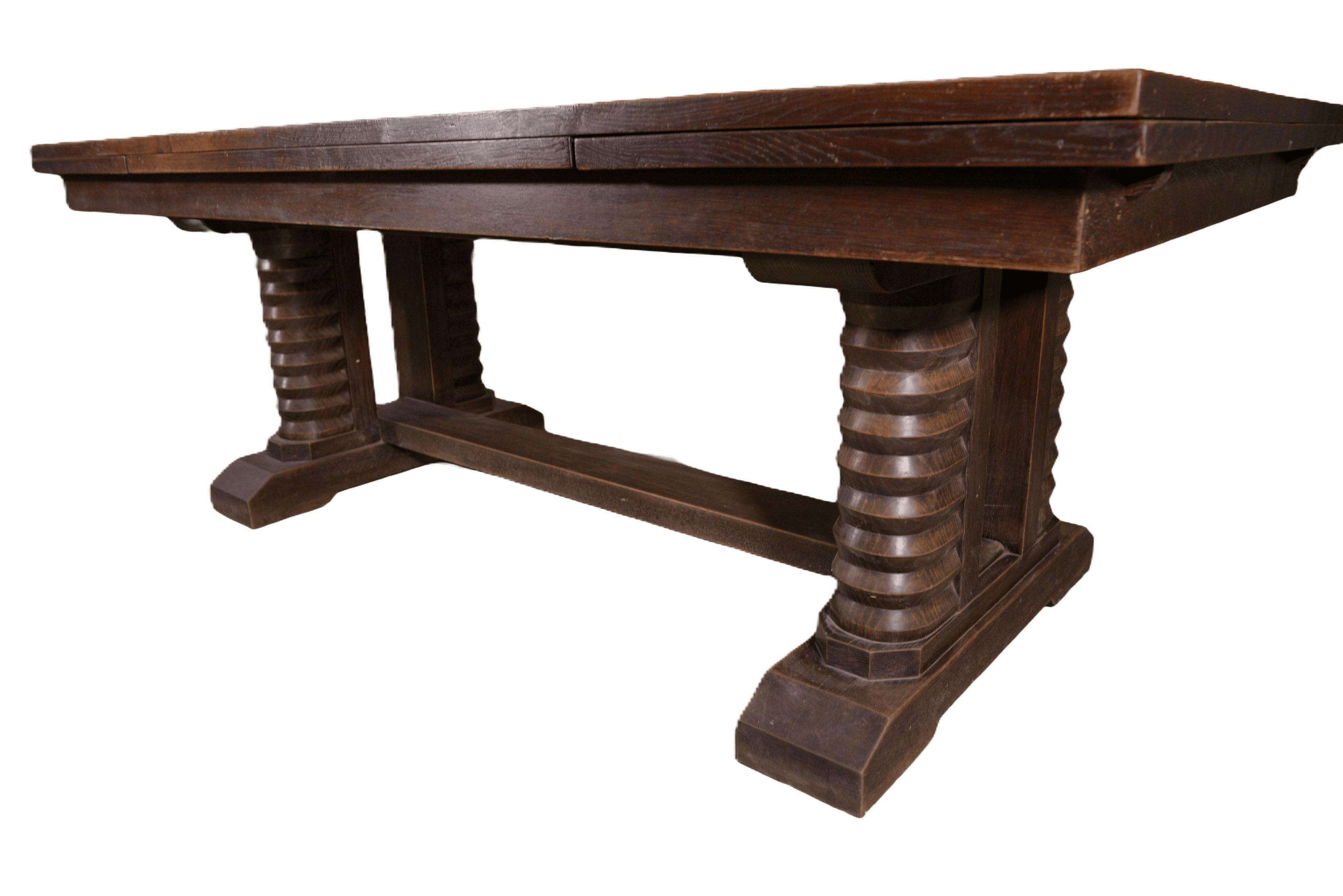 Grande table en chêne massif par Joseph Savina 1950 For Sale 2
