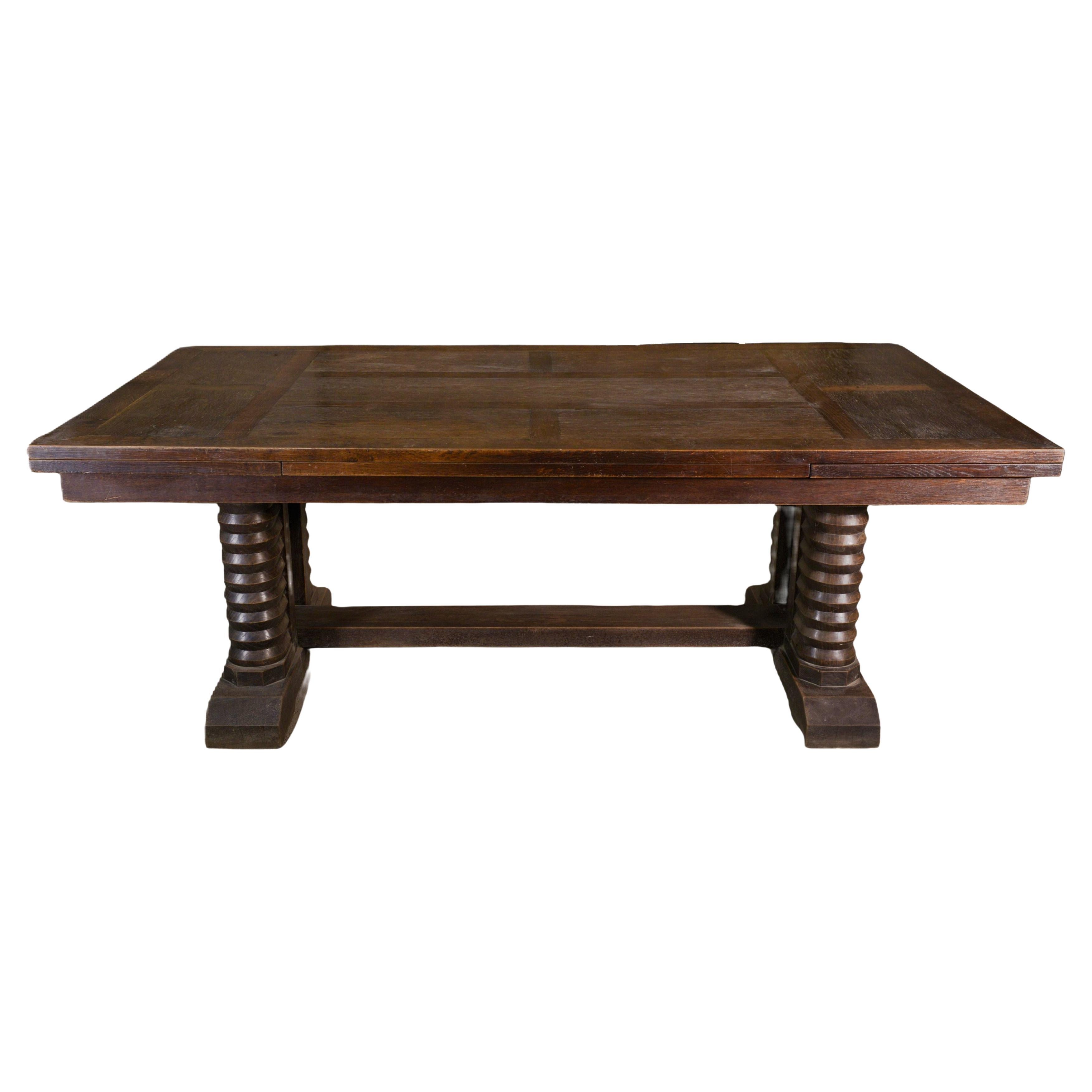 Grande table en chêne massif par Joseph Savina 1950 For Sale