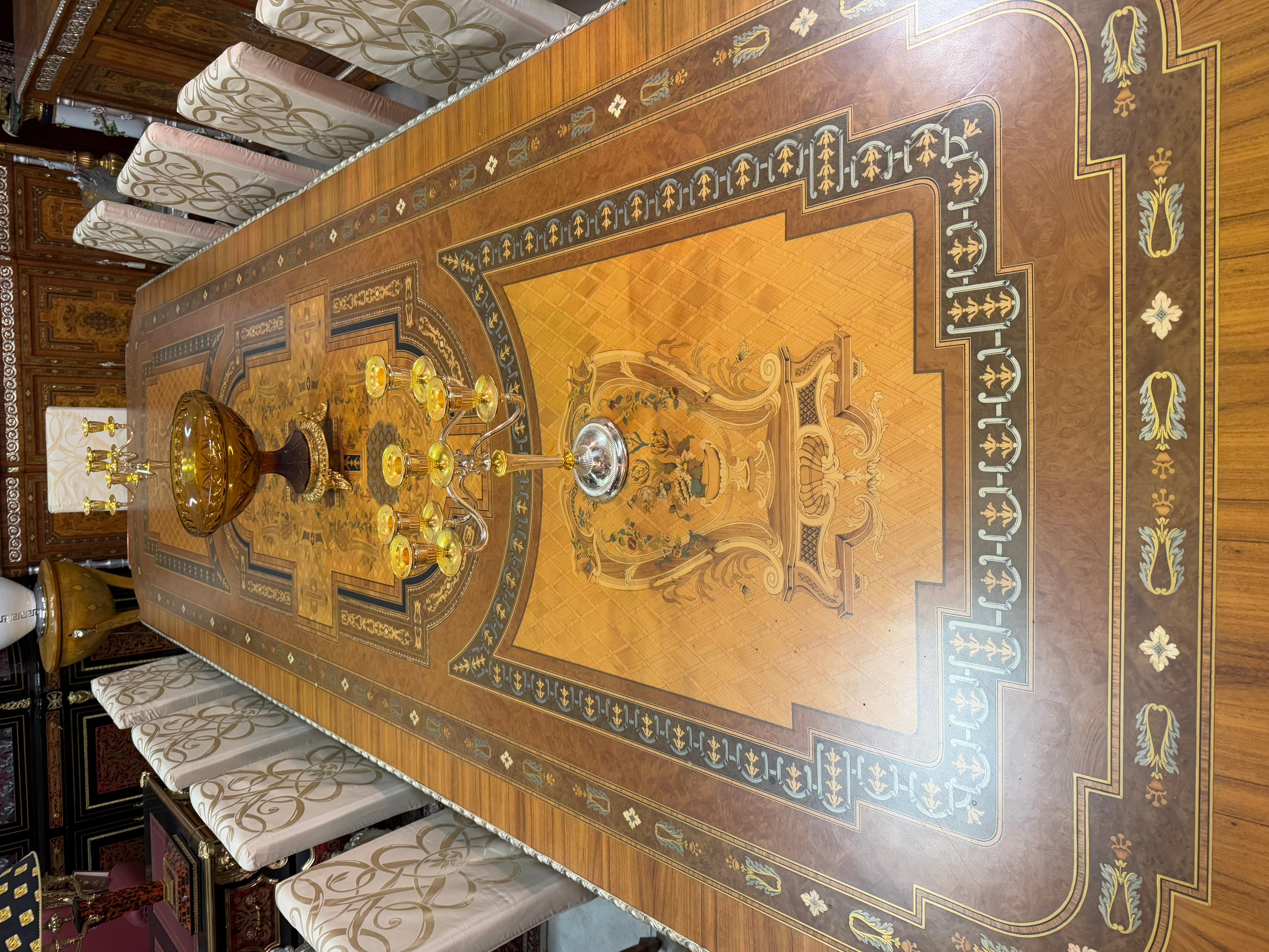 Other Large Italian imperio style dining table plus 12 chairs 1960s For Sale
