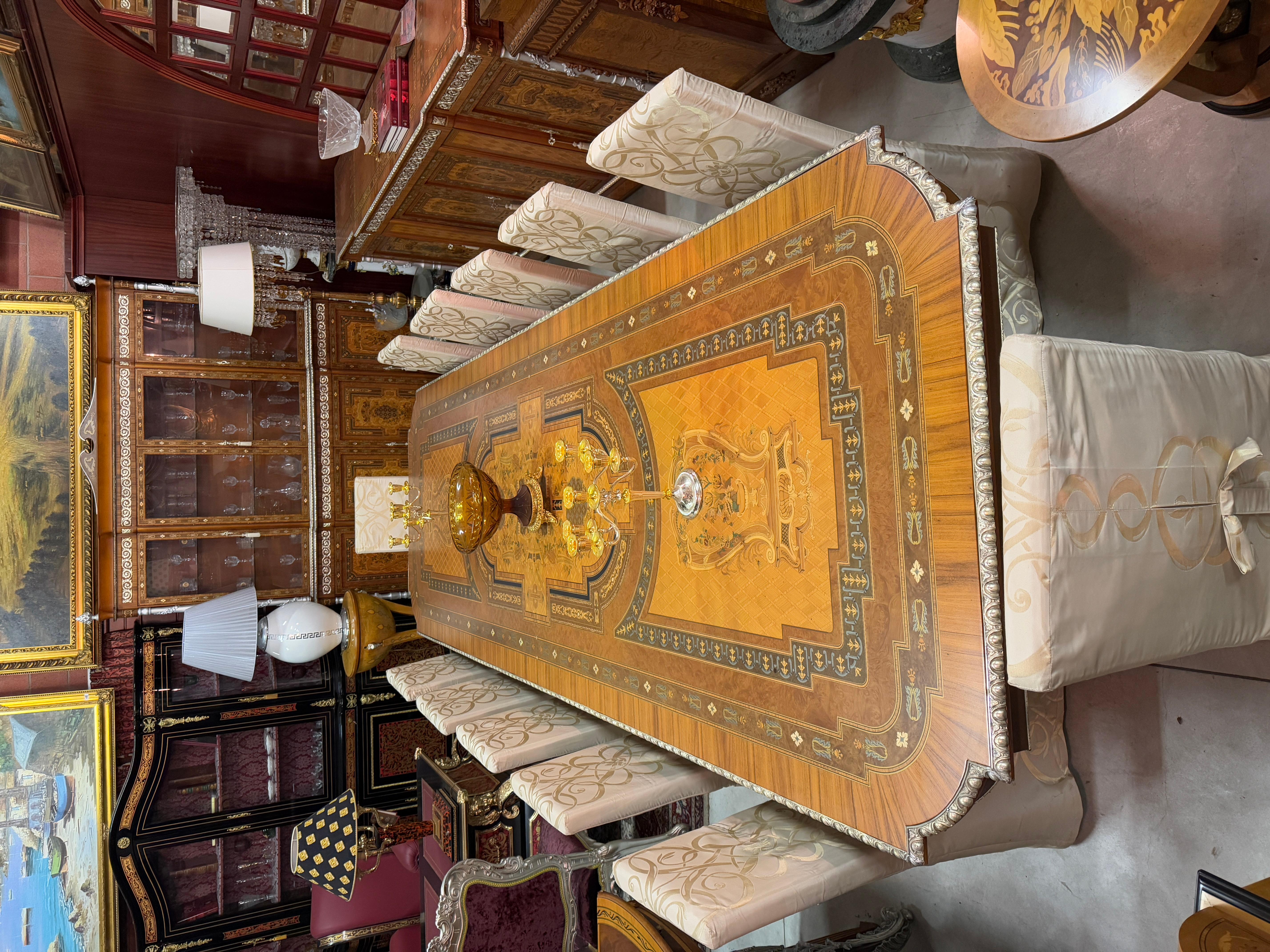 Large Italian imperio style dining table plus 12 chairs 1960s For Sale 1