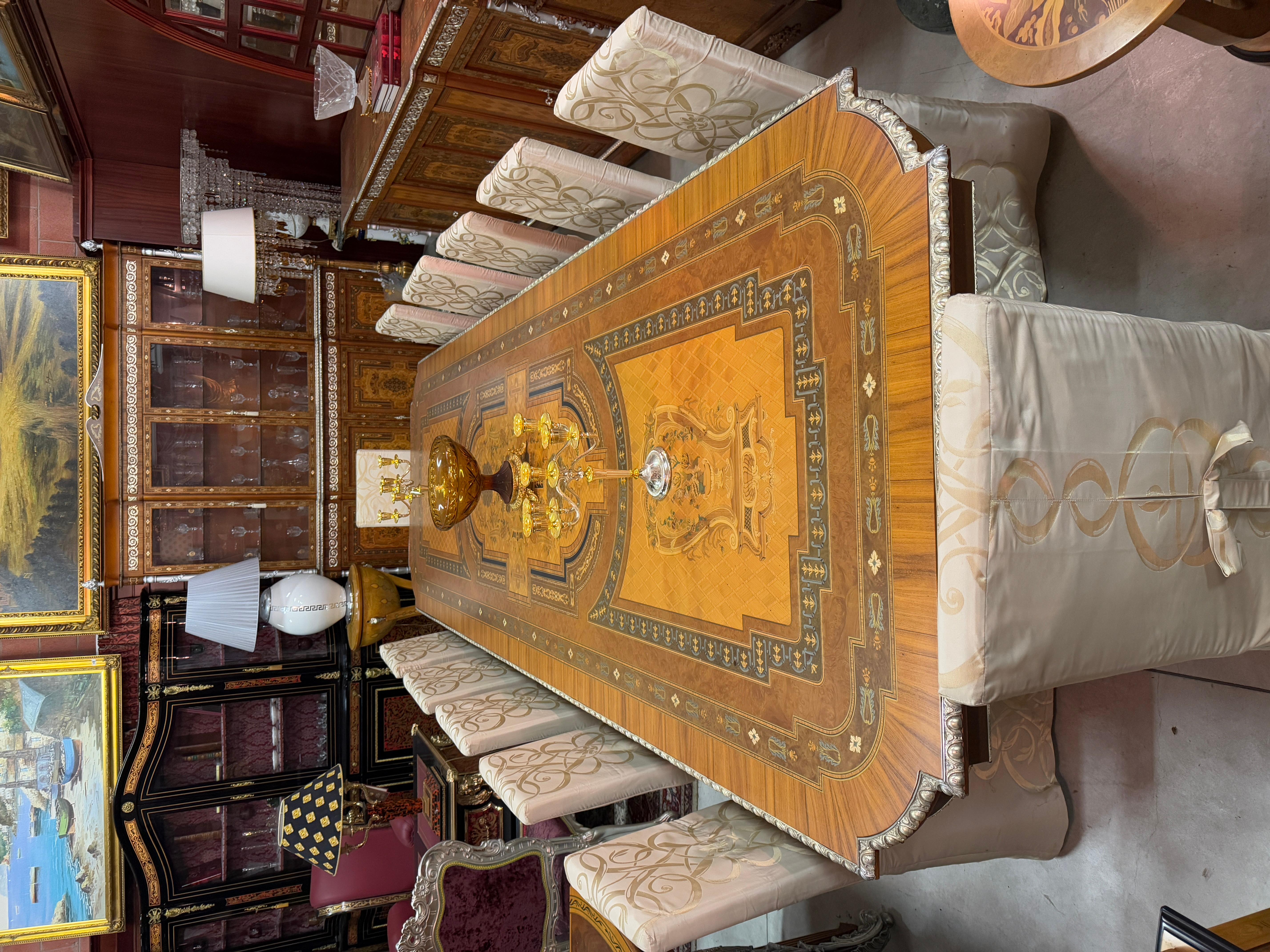 Large Italian imperio style dining table plus 12 chairs 1960s For Sale 2