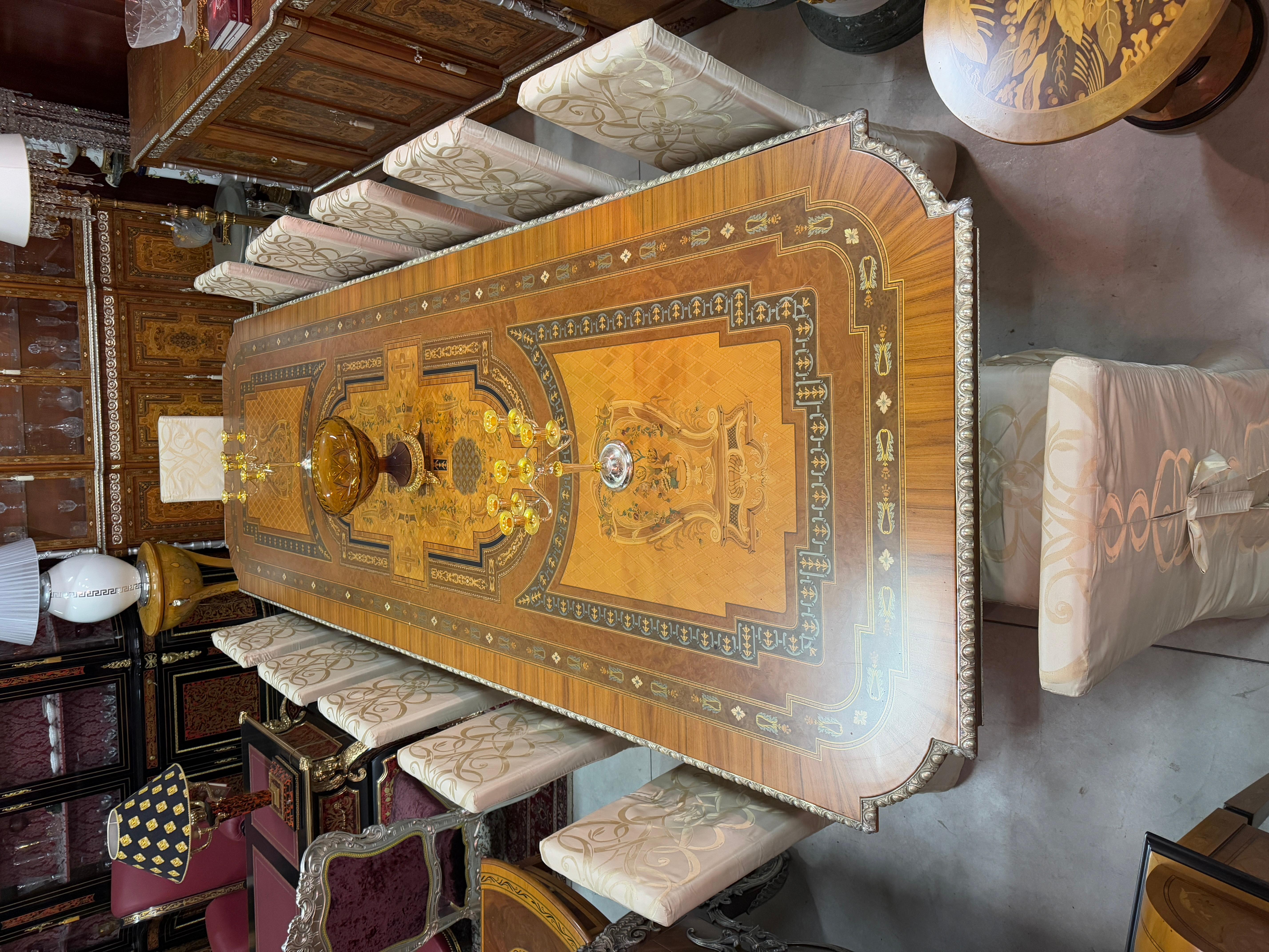 Large Italian imperio style dining table plus 12 chairs 1960s For Sale 3