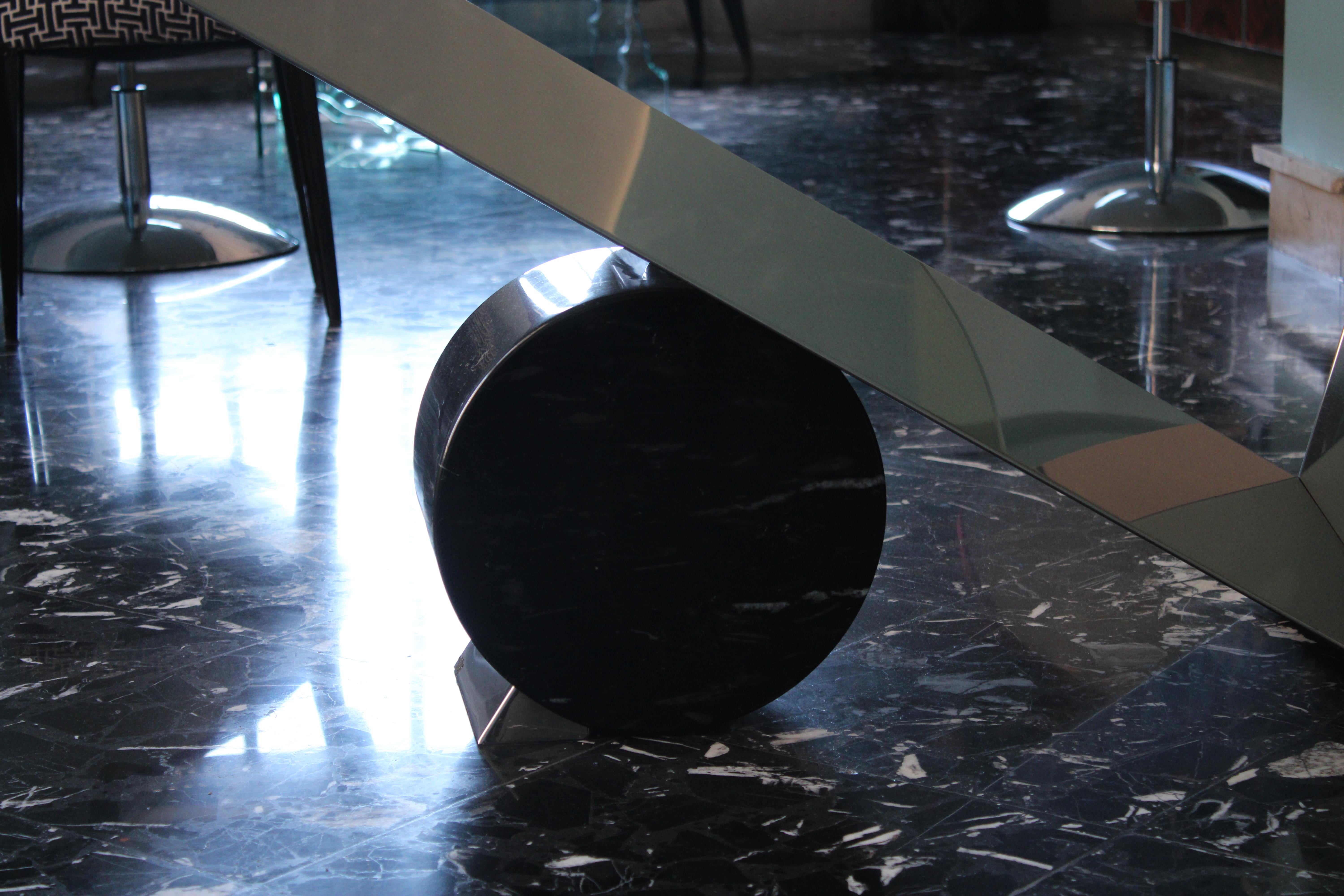 Large Oval Table Cattellan Black Marble Steel and Crystal Italy For Sale 5