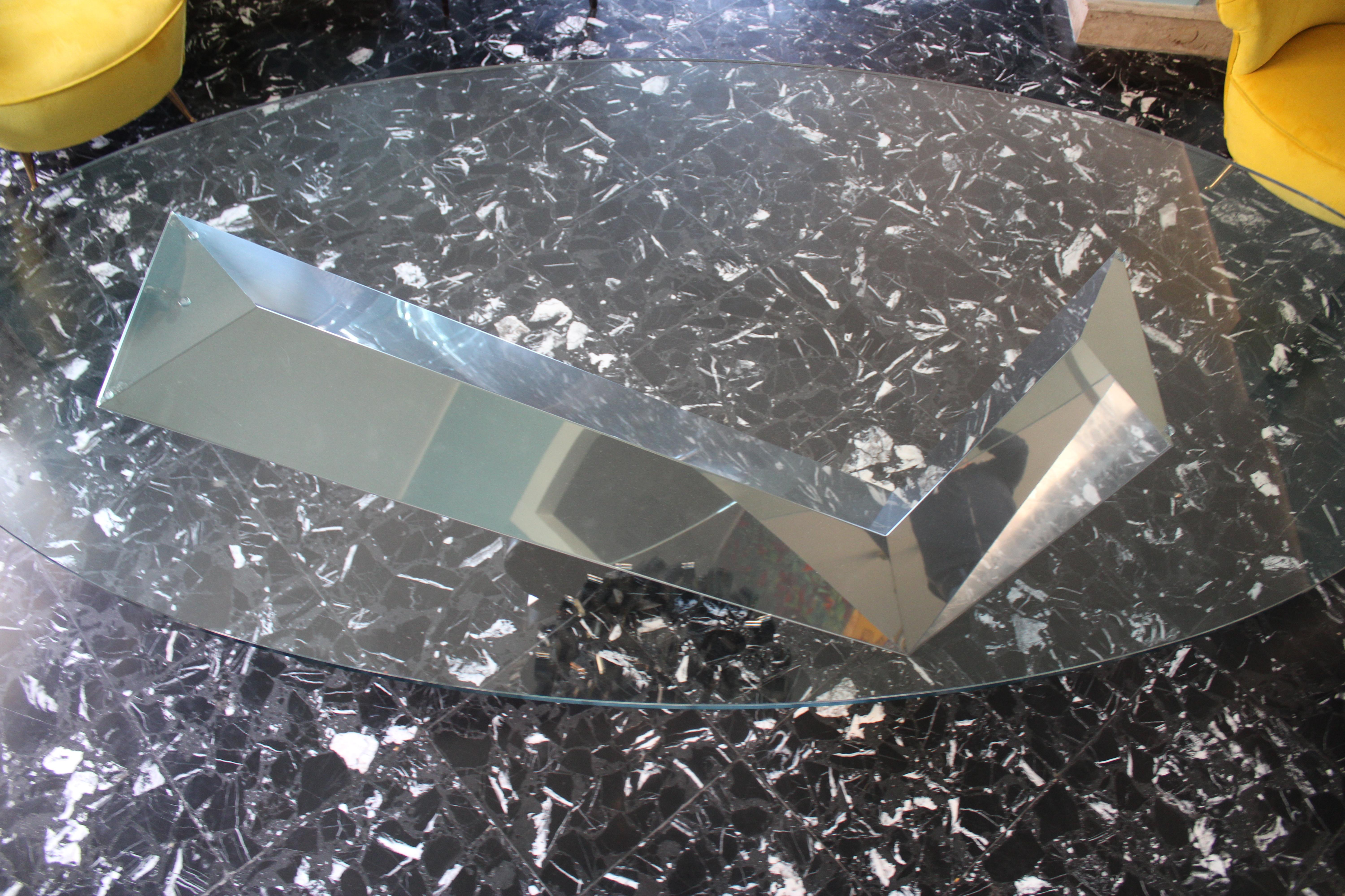Large Oval Table Cattellan Black Marble Steel and Crystal Italy For Sale 6