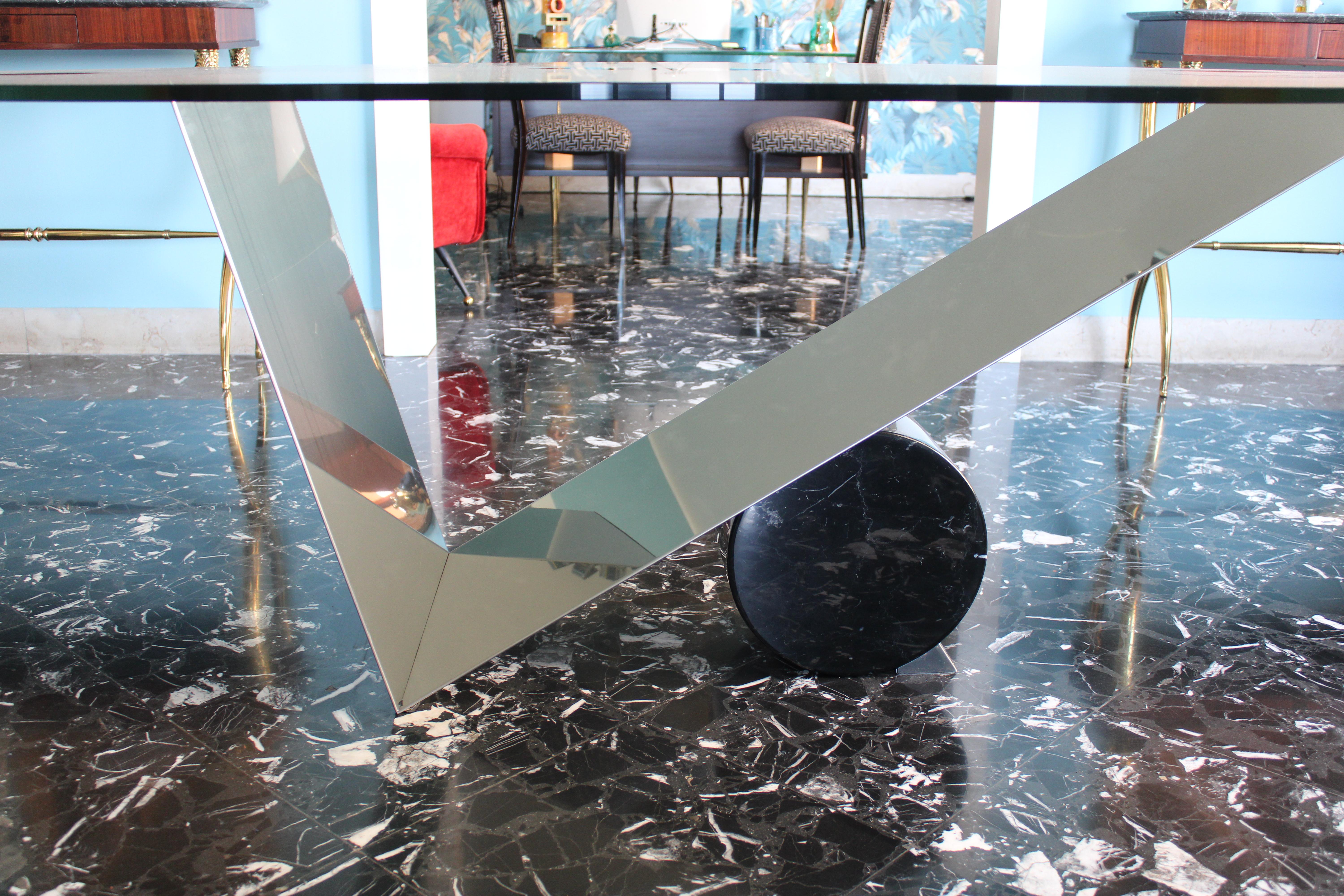 Modern Large Oval Table Cattellan Black Marble Steel and Crystal Italy For Sale