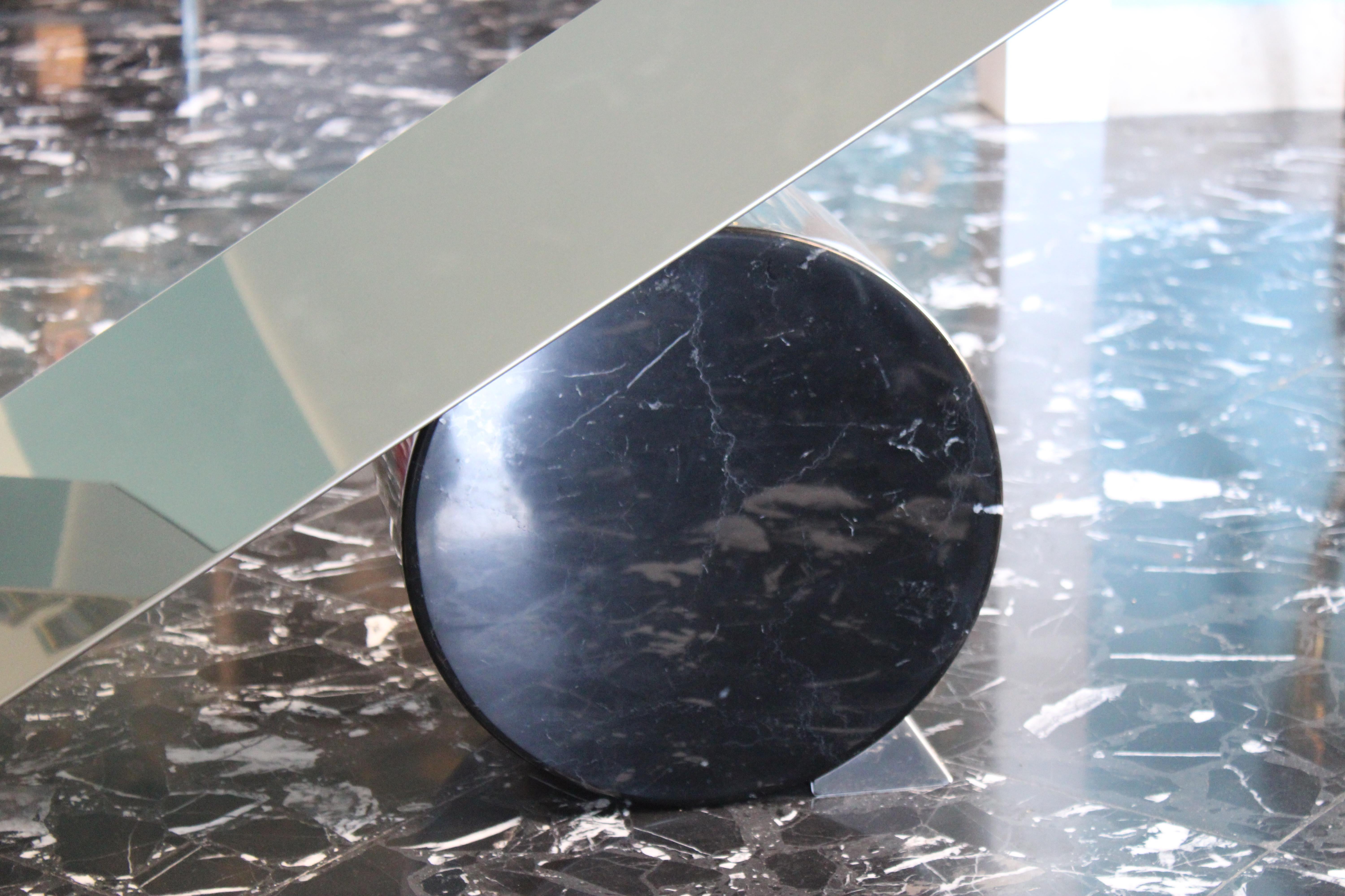 Italian Large Oval Table Cattellan Black Marble Steel and Crystal Italy For Sale