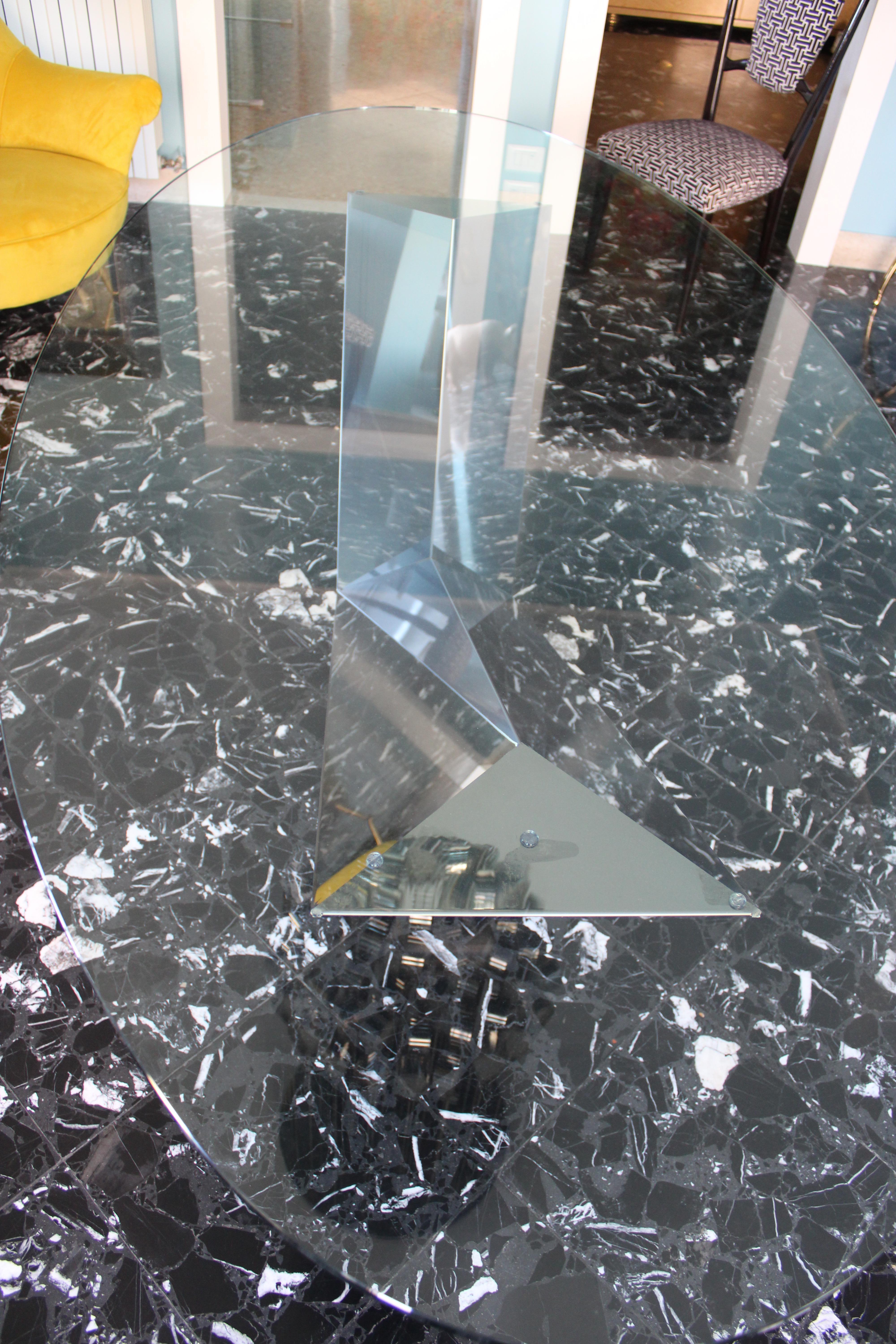 Large Oval Table Cattellan Black Marble Steel and Crystal Italy For Sale 2