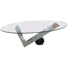 Large Oval Table Cattellan Black Marble Steel and Crystal Italy