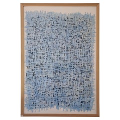 Grande technique mixte de Cécile Morin-Verdier - tissage papier bleu